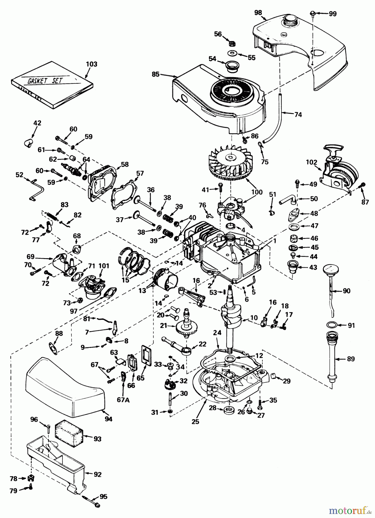 Toro Neu Mowers, Walk-Behind Seite 1 20660 - Toro Lawnmower, 1974 (4000001-4999999) ENGINE TECUMSEH MODEL NO. TNT 120-12002 (MOWER MODEL NOS. 20440 AND 20550)