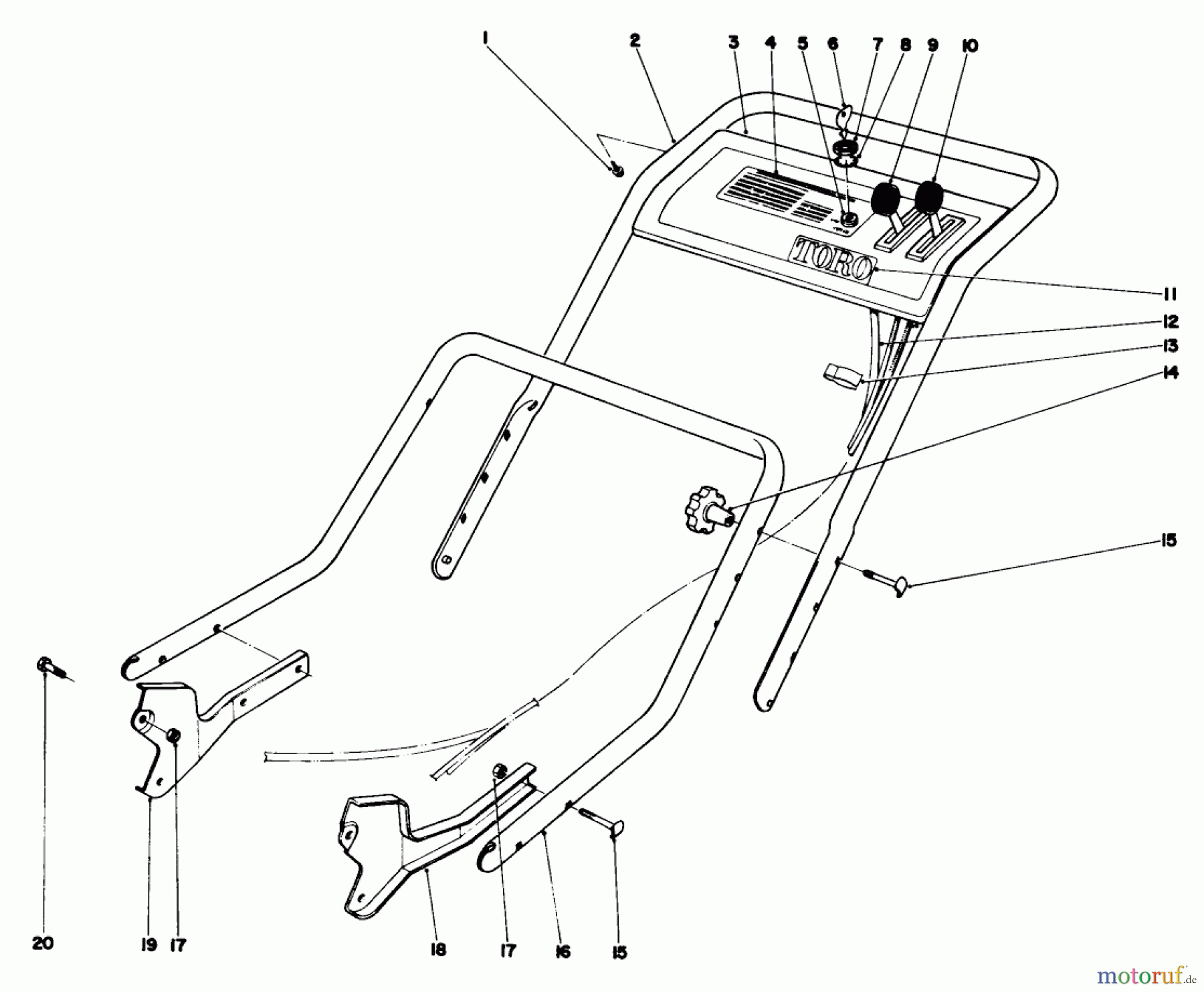 Toro Neu Mowers, Walk-Behind Seite 1 20660 - Toro Lawnmower, 1974 (4000001-4999999) HANDLE ASSEMBLY MODEL NO. 20550