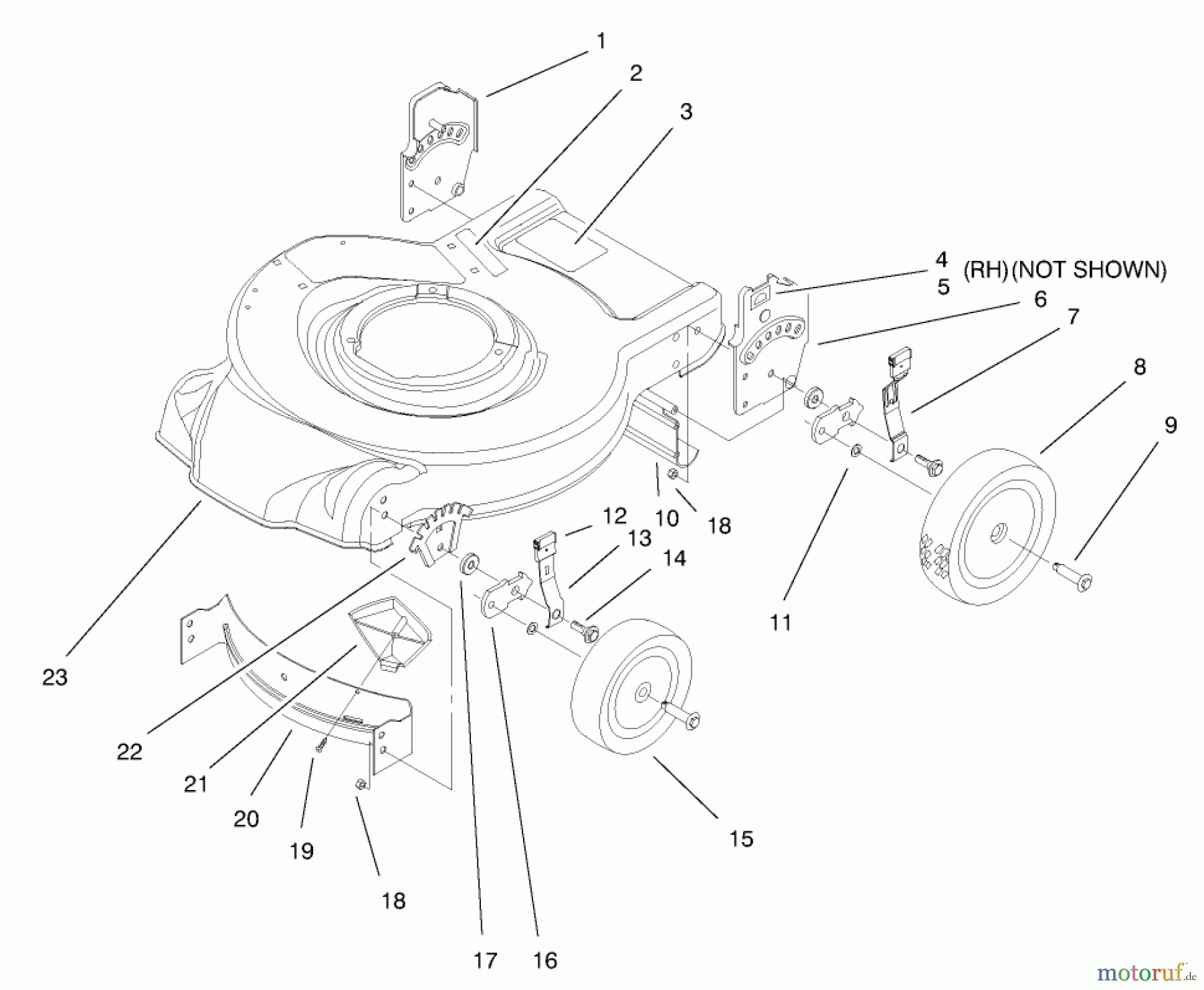 Toro Neu Mowers, Walk-Behind Seite 1 20445 - Toro Lawnmower, 1997 (7900001-7999999) HOUSING & WHEEL ASSEMBLY