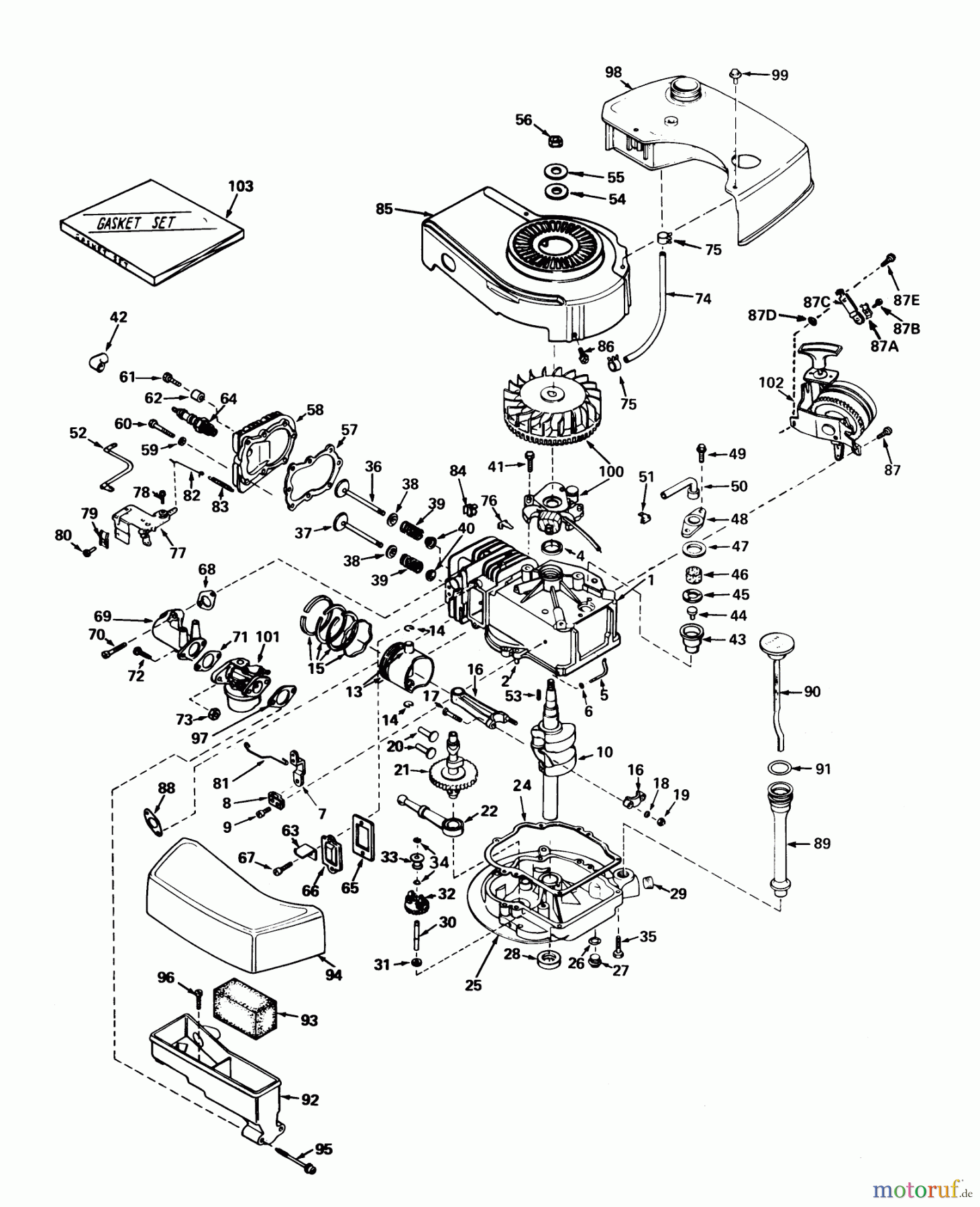 Toro Neu Mowers, Walk-Behind Seite 1 20451 - Toro Lawnmower, 1976 (6000001-6999999) ENGINE TECUMSEH MODEL NO. TNT 100-10045