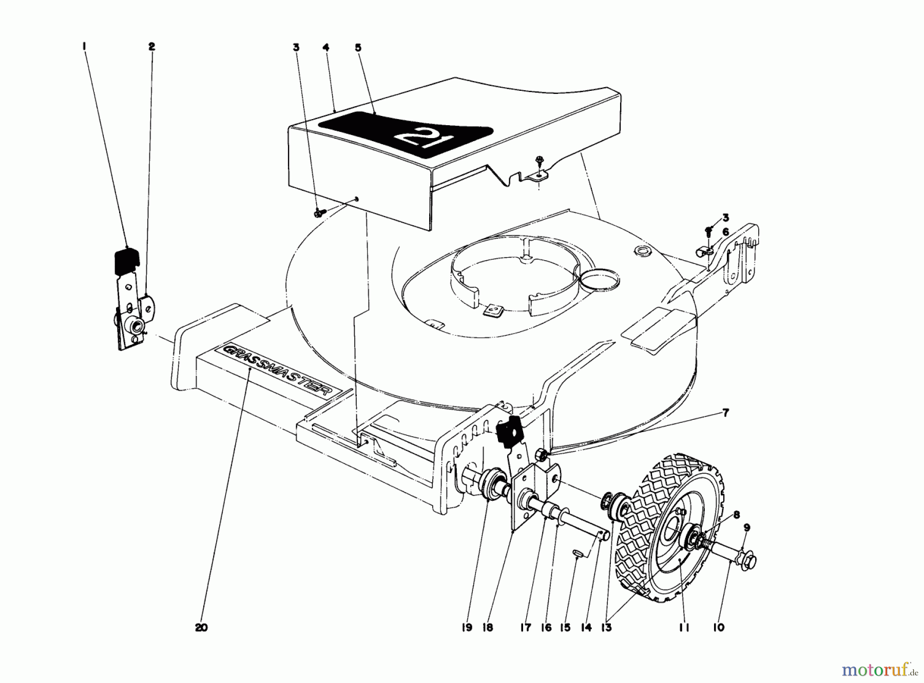 Toro Neu Mowers, Walk-Behind Seite 1 20451 - Toro Lawnmower, 1976 (6000001-6999999) FRONT WHEEL AND PIVOT ARM ASSEMBLY