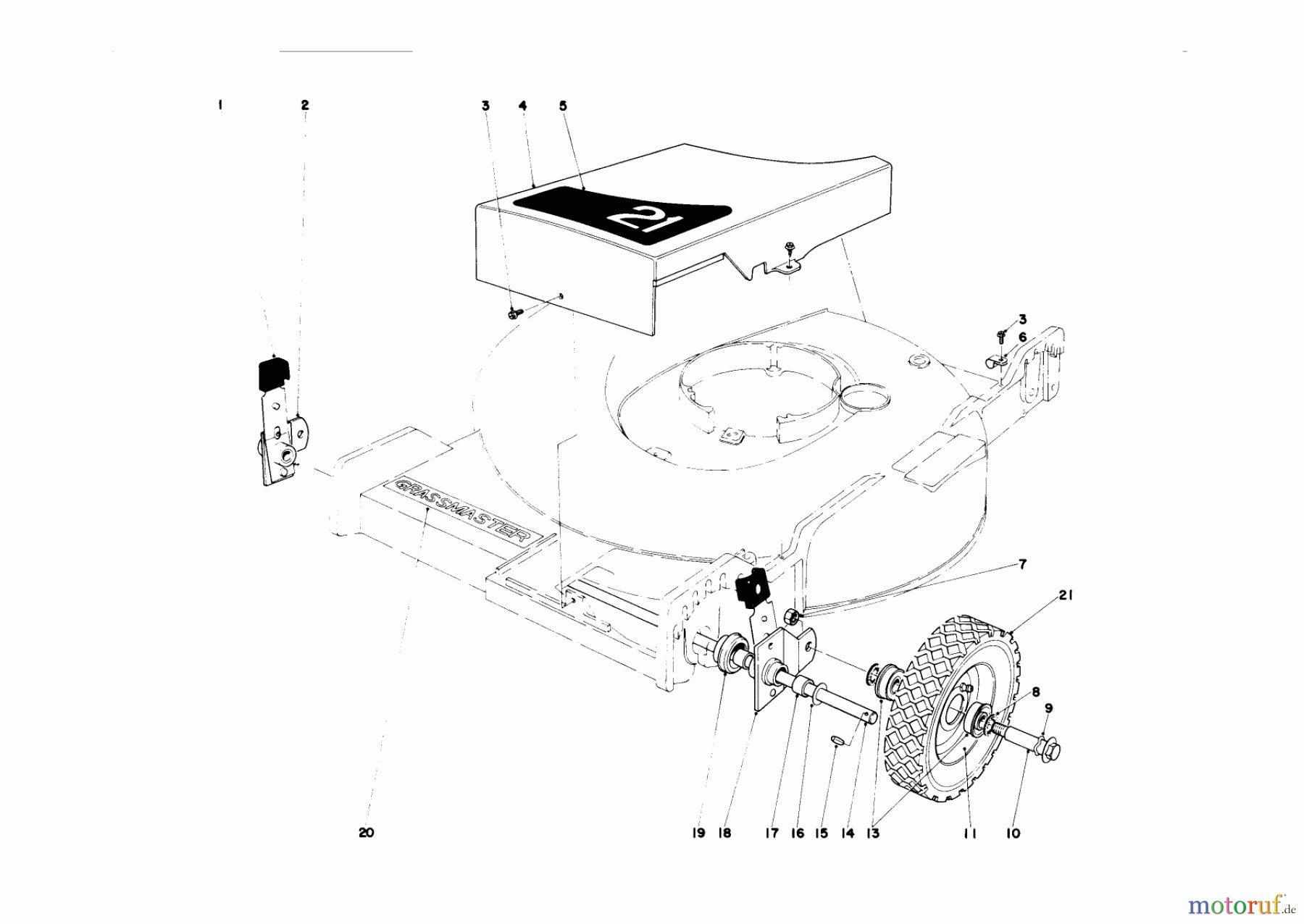 Toro Neu Mowers, Walk-Behind Seite 1 20456 - Toro Lawnmower, 1976 (6000001-6999999) FRONT WHEEL AND PIVOT ARM ASSEMBLY