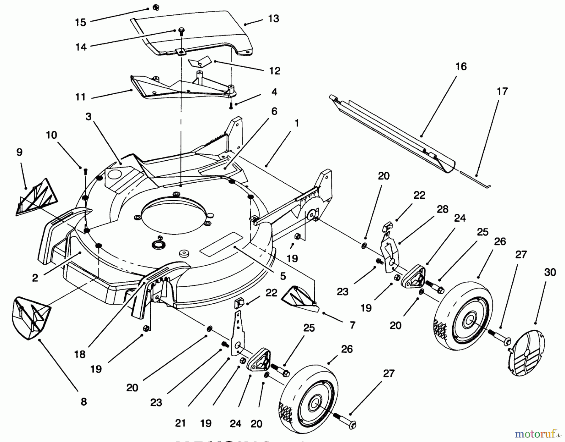 Toro Neu Mowers, Walk-Behind Seite 1 20461 - Toro Super Recycler Lawnmower, 1996 (6900001-6999999) HOUSING ASSEMBLY