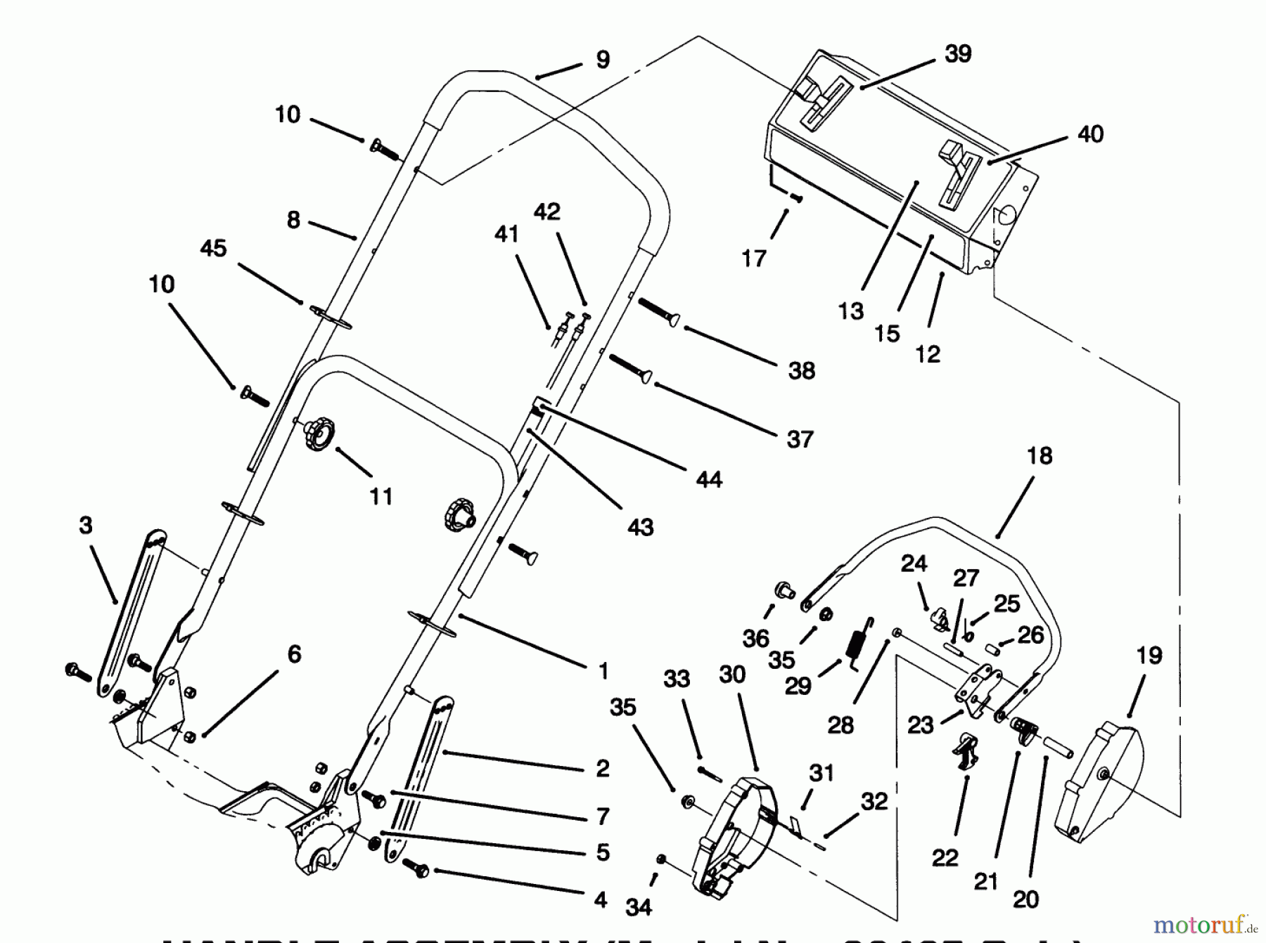 Toro Neu Mowers, Walk-Behind Seite 1 20466 - Toro Super Recycler Lawnmower, 1995 (5900001-5999999) HANDLE ASSEMBLY (MODEL NO. 20465 ONLY)