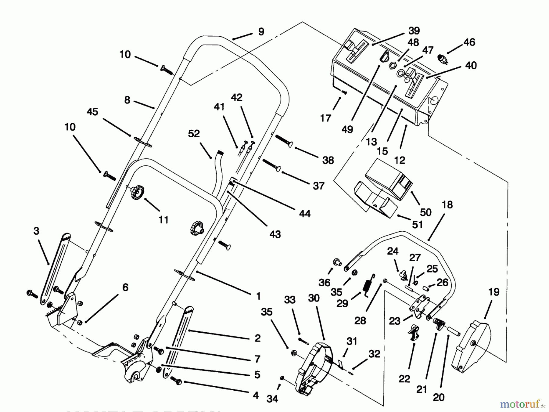 Toro Neu Mowers, Walk-Behind Seite 1 20465 - Toro Super Recycler Lawnmower, 1995 (5900001-5999999) HANDLE ASSEMBLY (MODEL NO. 20466 ONLY)