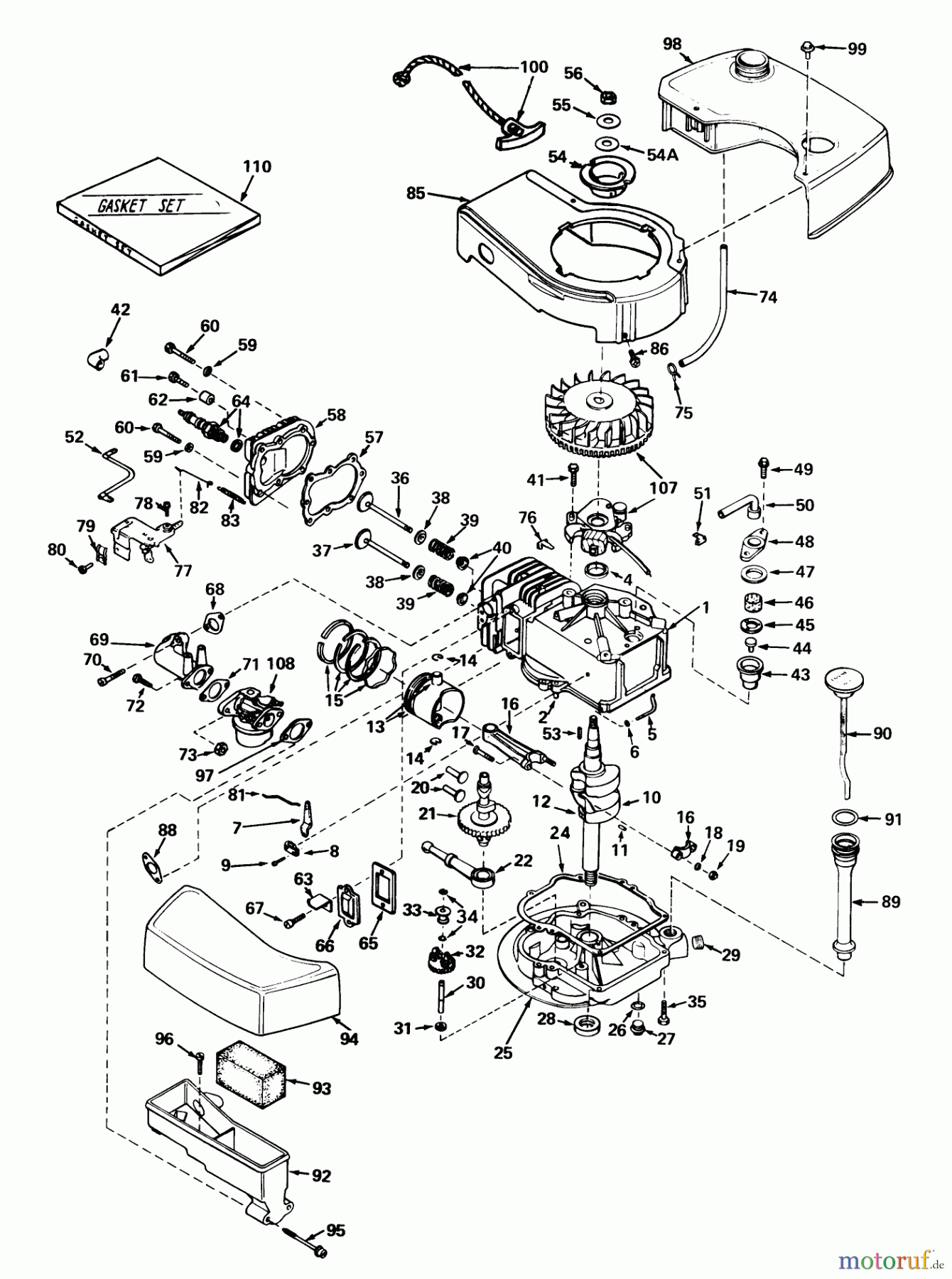 Toro Neu Mowers, Walk-Behind Seite 1 20474 - Toro Guardian Lawnmower, 1975 (5000001-5999999) ENGINE TECUMSEH MODEL NO. TNT 100-10044 (MOWER MODEL NO. 21711)