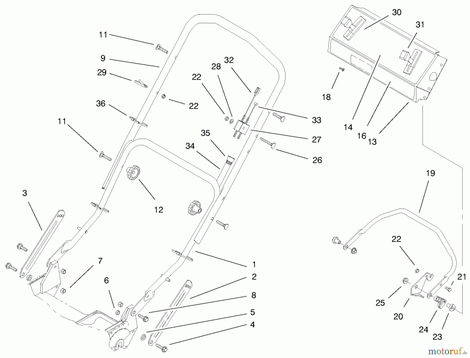 Toro Neu Mowers, Walk-Behind Seite 1 20481 - Toro Super Recycler Lawn Mower, 1997 (7900001-7999999) HANDLE ASSEMBLY