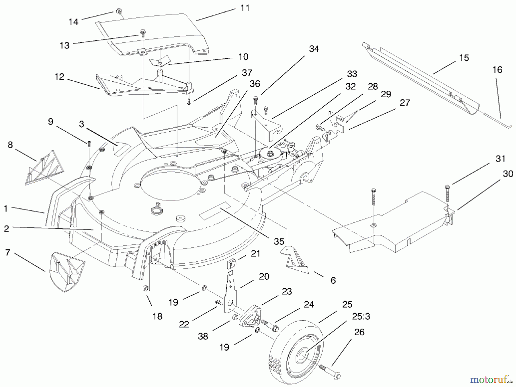 Toro Neu Mowers, Walk-Behind Seite 1 20486 (SR-21OS) - Toro Super Recycler Mower, SR-21OS, 1998 (8900001-8999999) HOUSING ASSEMBLY #1
