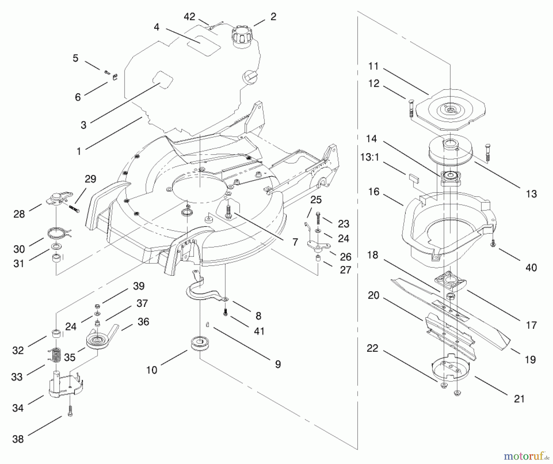 Toro Neu Mowers, Walk-Behind Seite 1 20487 (SR-21OSBB) - Toro Super Recycler Mower, SR-21OSBB, 2000 (200000001-200999999) ENGINE & BLADE ASSEMBLY