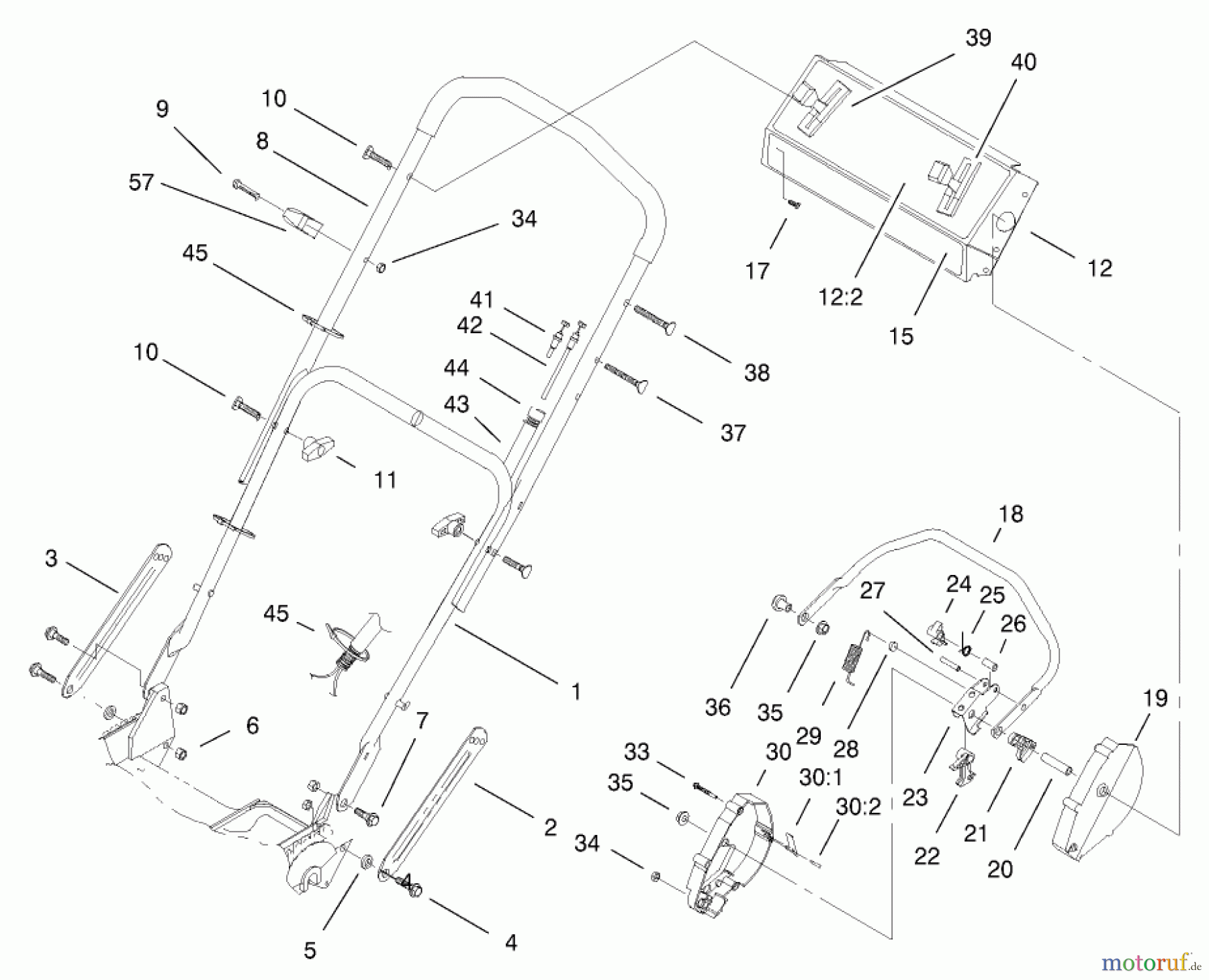 Toro Neu Mowers, Walk-Behind Seite 1 20487 (SR-21OSBB) - Toro Super Recycler Mower, SR-21OSBB, 2000 (200000001-200999999) HANDLE ASSEMBLY