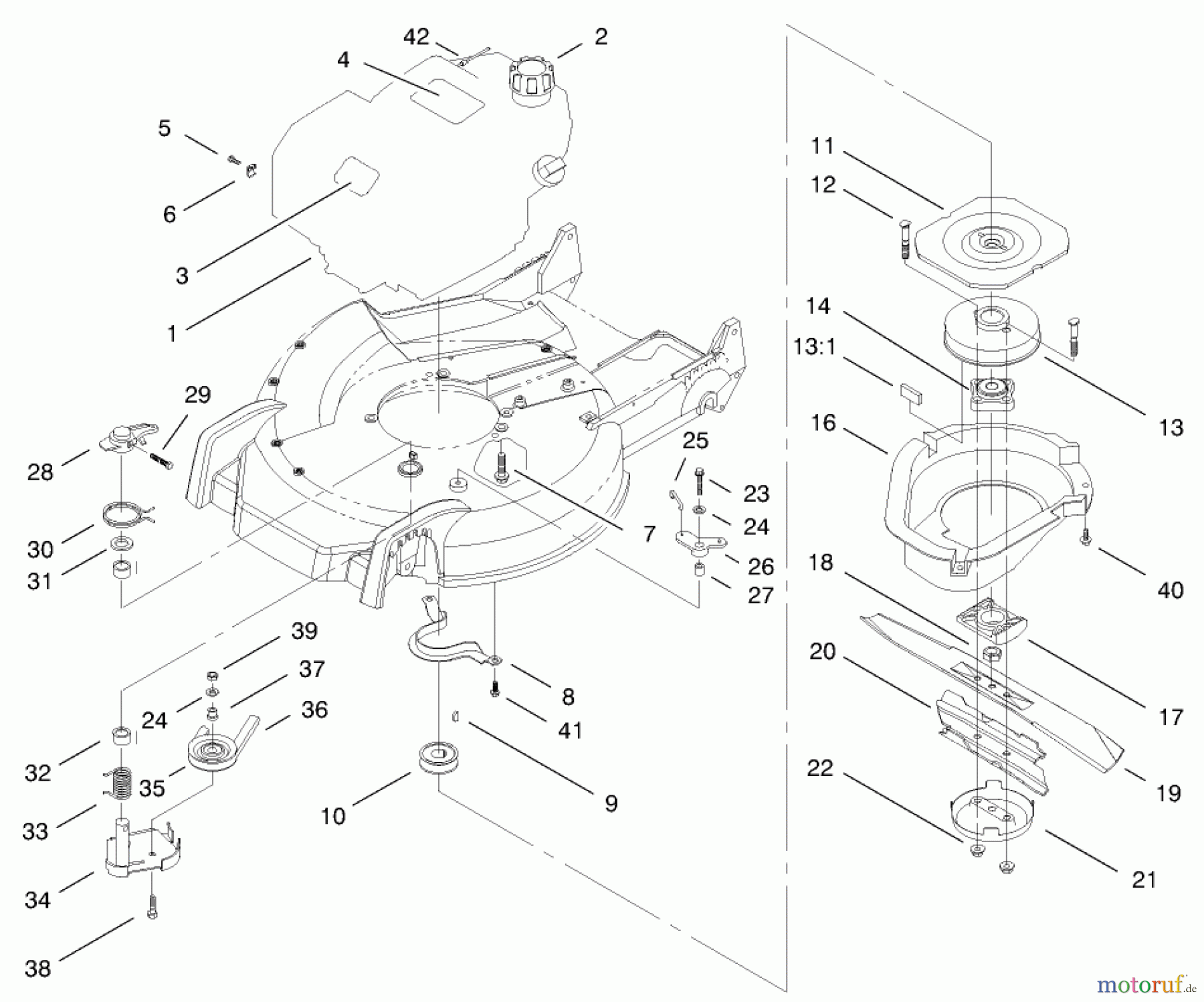 Toro Neu Mowers, Walk-Behind Seite 1 20487 (SR-21OSBB) - Toro Super Recycler Mower, SR-21OSBB, 2001 (210000001-210999999) ENGINE AND BLADE ASSEMBLY