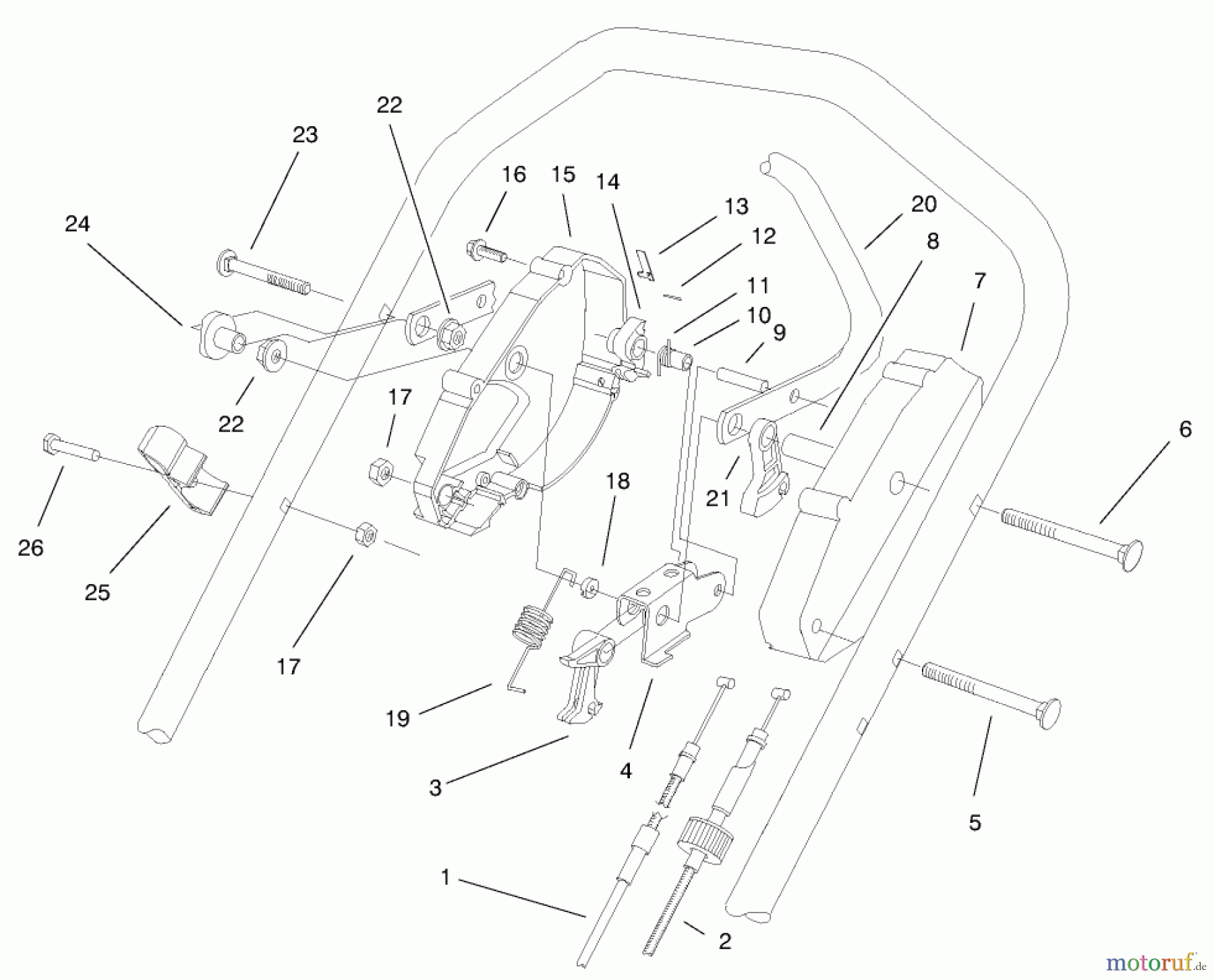 Toro Neu Mowers, Walk-Behind Seite 1 20490 (V-21SB) - Toro Vacu-Power Mower, V-21SB, 1998 (8900001-8999999) HANDLE CONTROL ASSEMBLY