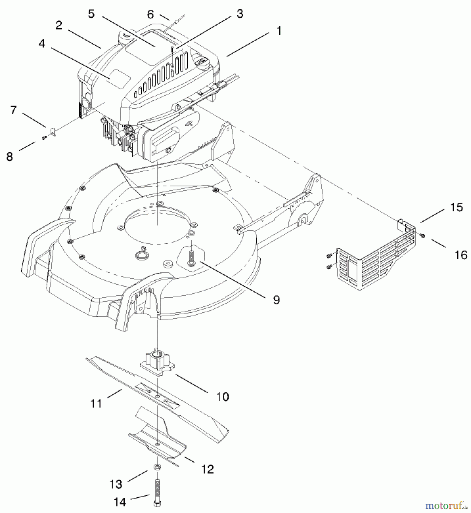  Toro Neu Mowers, Walk-Behind Seite 1 20493 (SR-21P) - Toro Super Recycler Mower, SR-21P, 1998 (8900001-8999999) ENGINE & BLADE ASSEMBLY