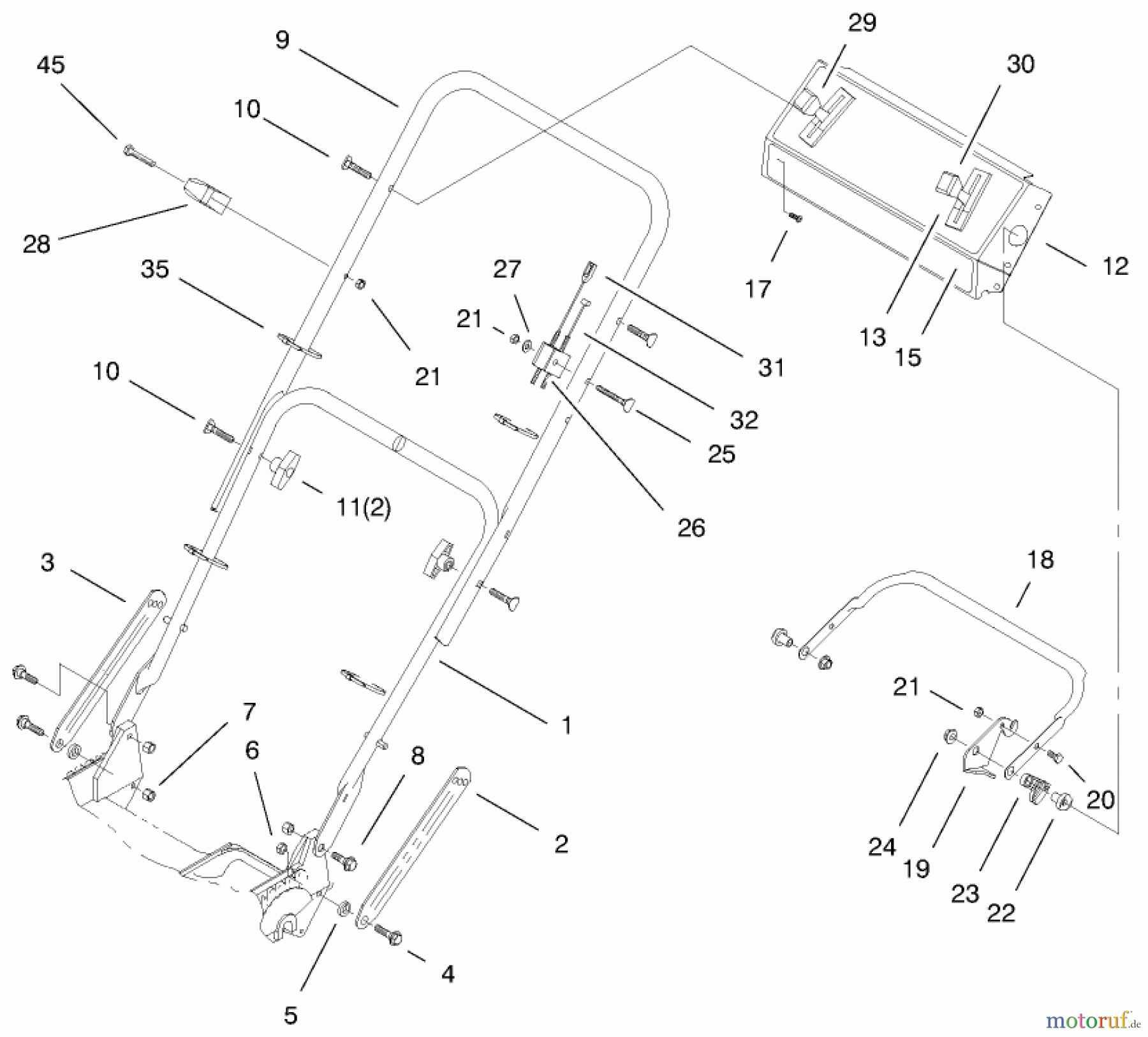Toro Neu Mowers, Walk-Behind Seite 1 20494 (SR-21S) - Toro Super Recycler Mower, SR-21S, 1998 (8900001-8999999) HANDLE ASSEMBLY