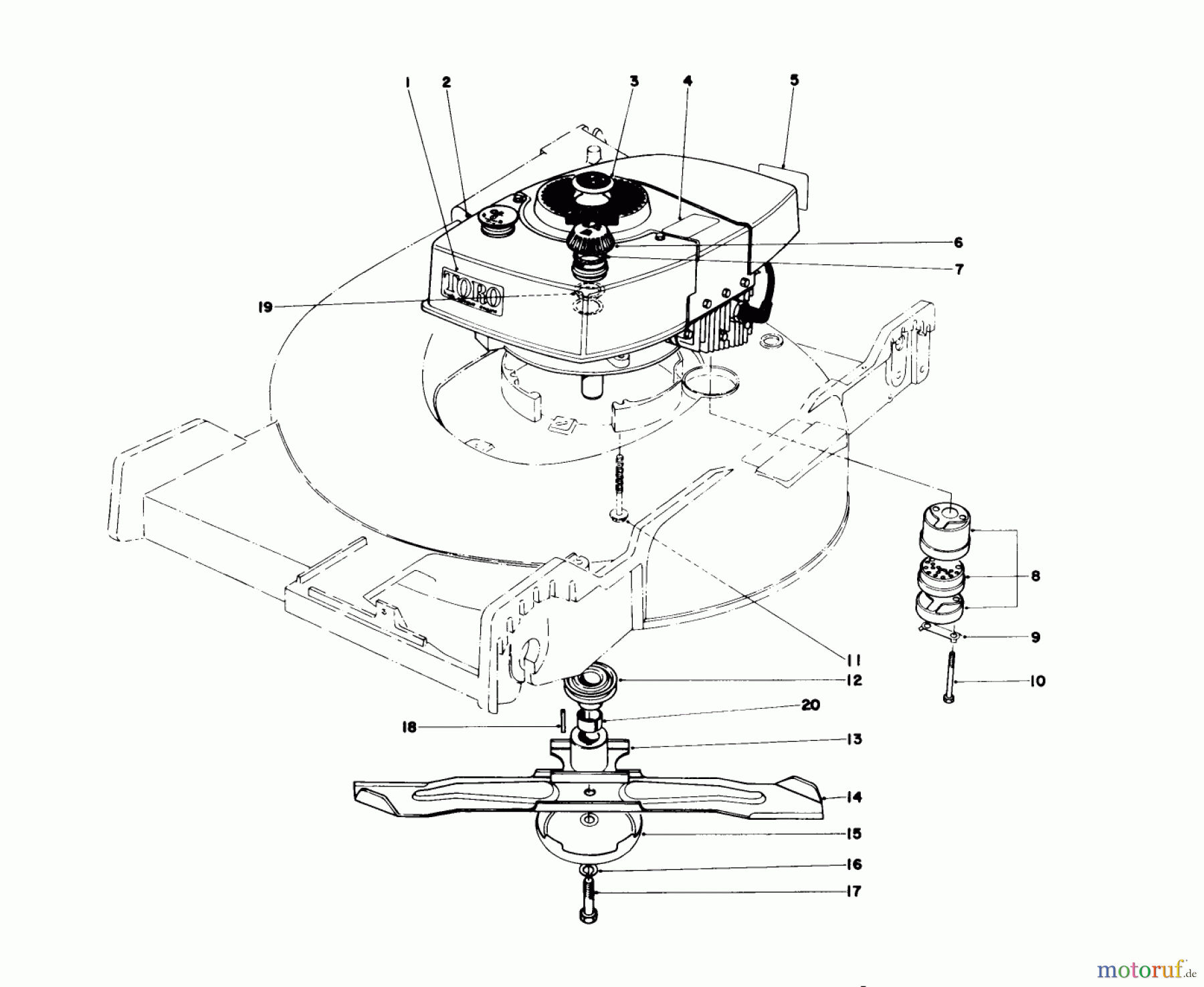 Toro Neu Mowers, Walk-Behind Seite 1 20644 - Toro Lawnmower, 1977 (7000001-7999999) ENGINE ASSEMBLY (MODEL NO. 20517)