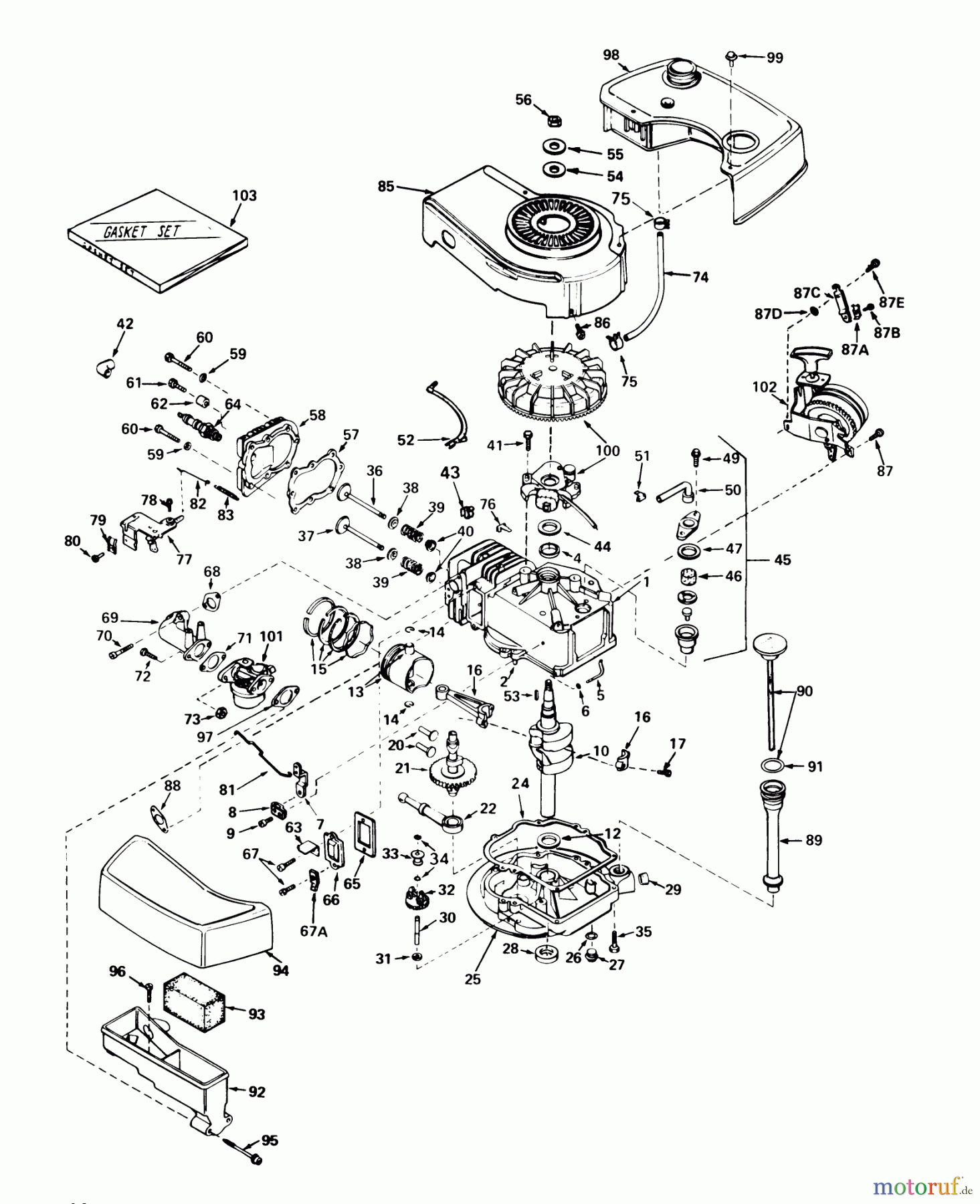 Toro Neu Mowers, Walk-Behind Seite 1 20657 - Toro Lawnmower, 1977 (7000001-7999999) ENGINE TECUMSEH MODEL NO. 120-12006A (MODEL NO. 20517)