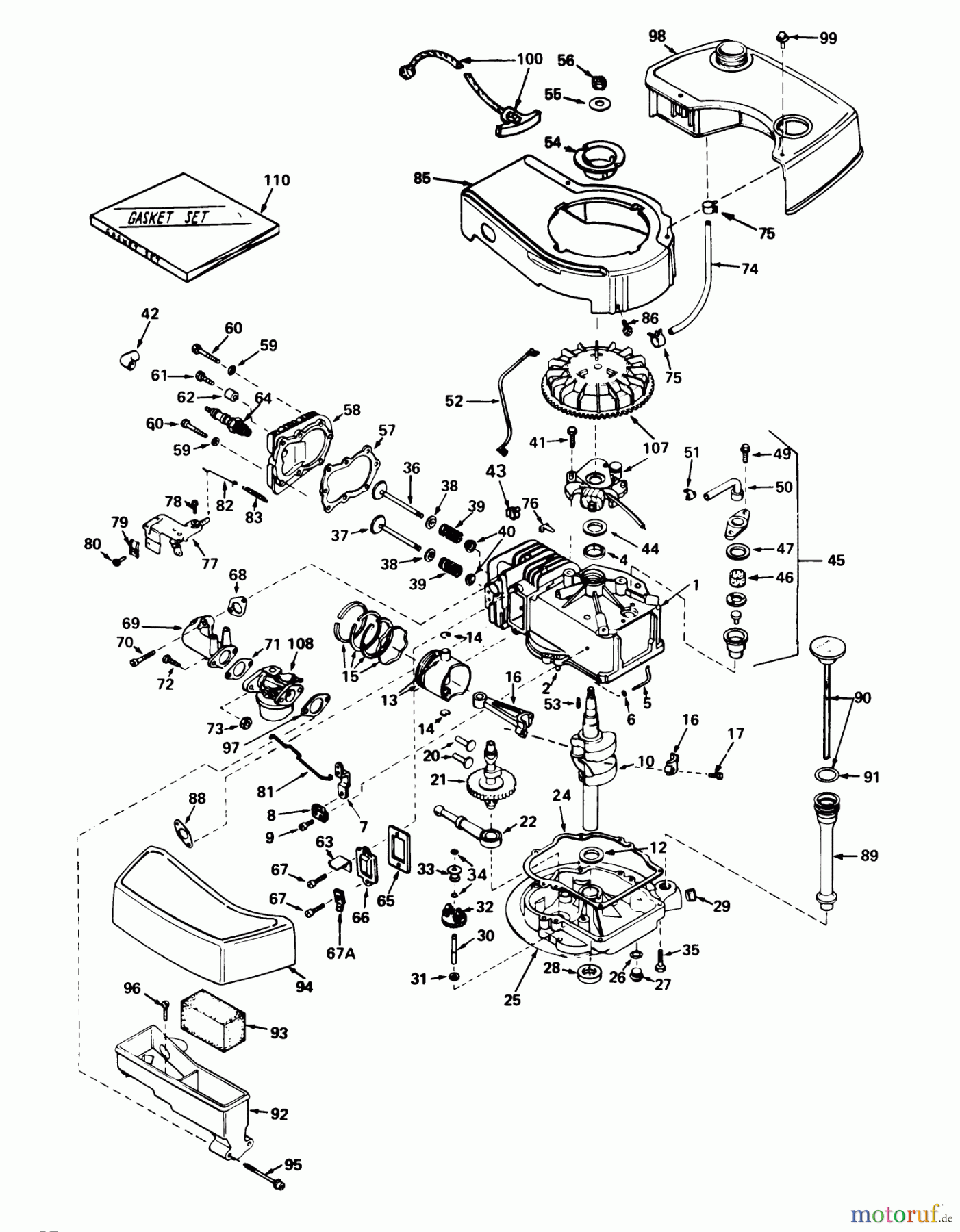 Toro Neu Mowers, Walk-Behind Seite 1 20517 - Toro Lawnmower, 1977 (7000001-7999999) ENGINE TECUMSEH MODEL NO. TNT 120-12007A (MODEL NO. 20644 AND 20657)