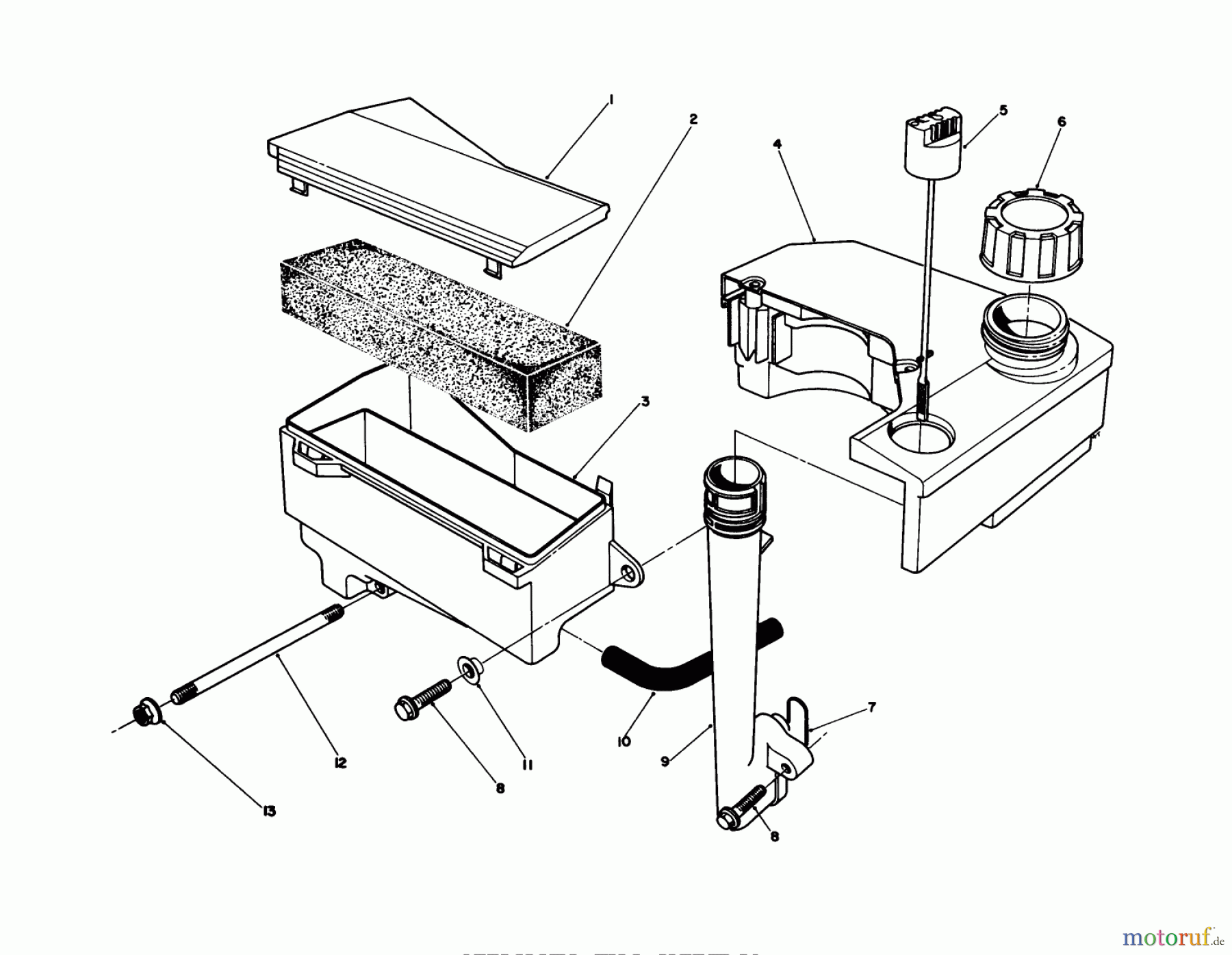 Toro Neu Mowers, Walk-Behind Seite 1 20526 - Toro Lawnmower, 1988 (8000001-8999999) AIR CLEANER & FUEL TANK ASSEMBLY (MODEL NO. VMH7)