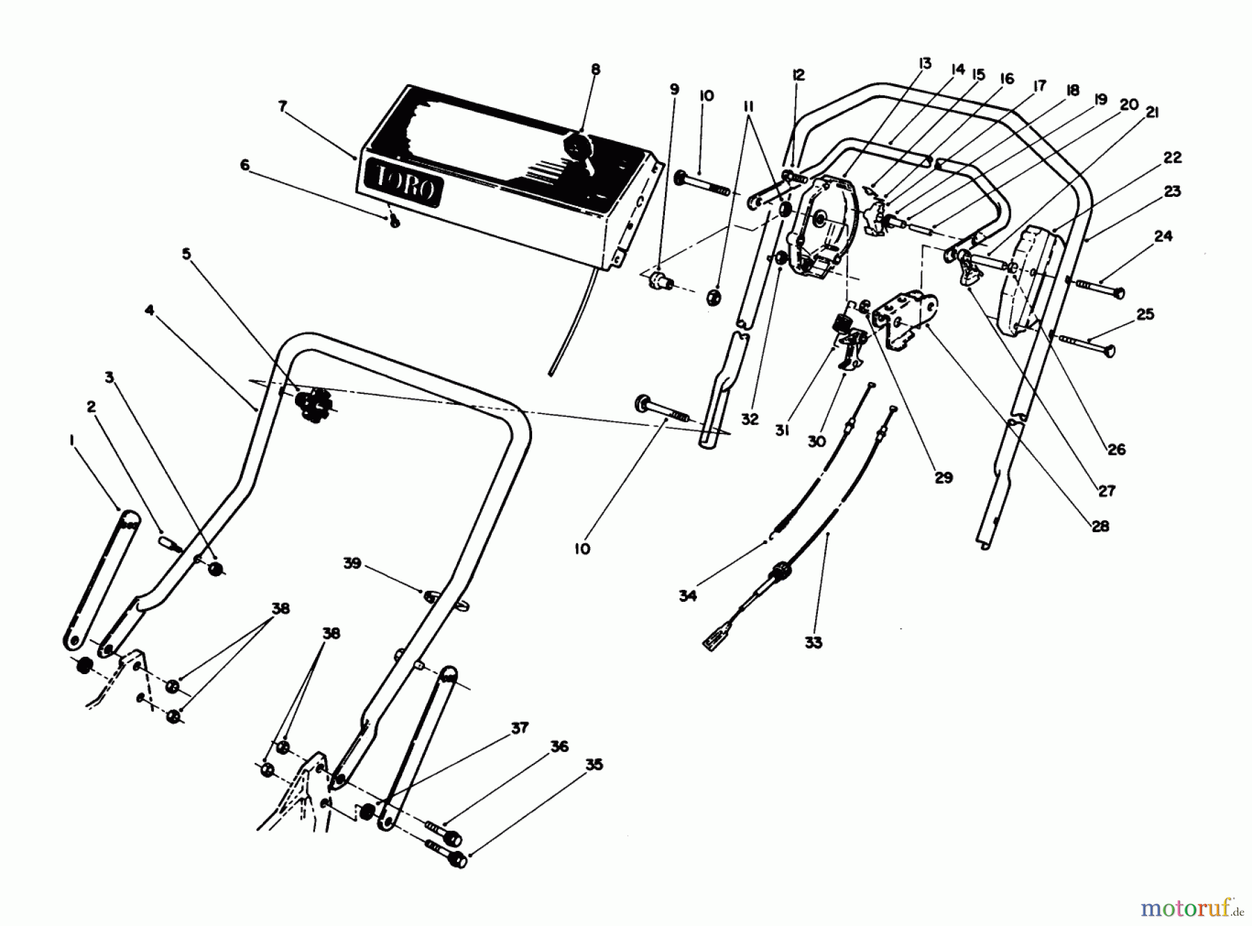 Toro Neu Mowers, Walk-Behind Seite 1 20532 - Toro Lawnmower, 1989 (9000001-9999999) HANDLE AND TRACTION CONTROL ASSEMBLY