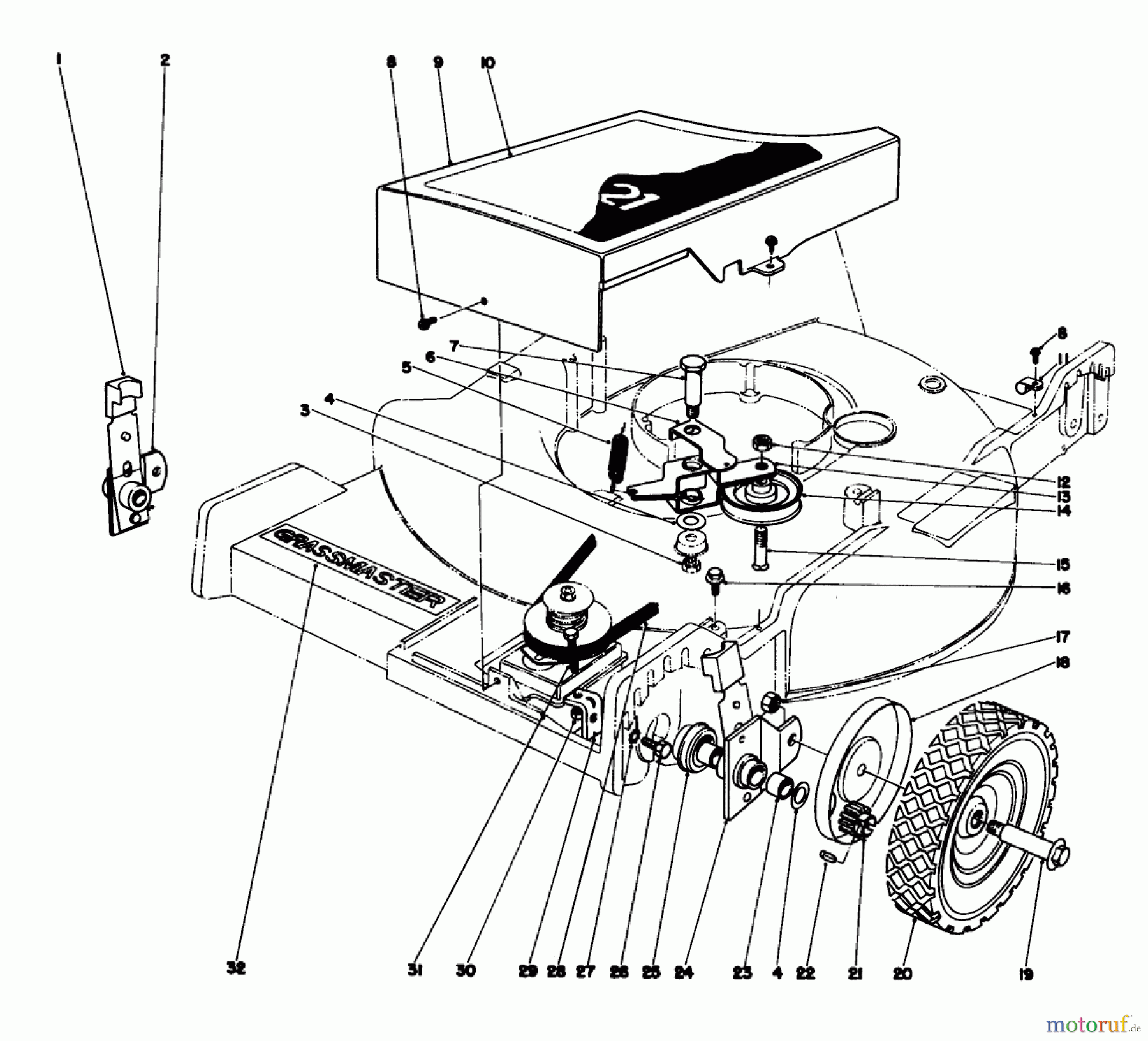 Toro Neu Mowers, Walk-Behind Seite 1 20550 - Toro Lawnmower, 1975 (5000001-5999999) FRONT WHEEL AND PIVOT ARM ASSEMBLY