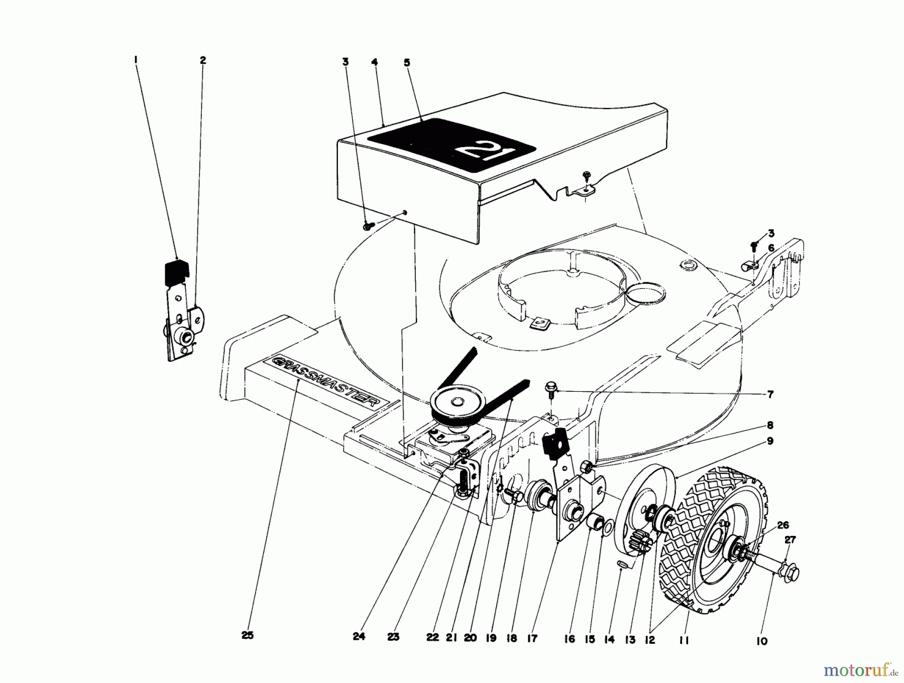 Toro Neu Mowers, Walk-Behind Seite 1 20562 - Toro Lawnmower, 1976 (6000001-6999999) FRONT WHEEL AND PIVOT ARM ASSEMBLY