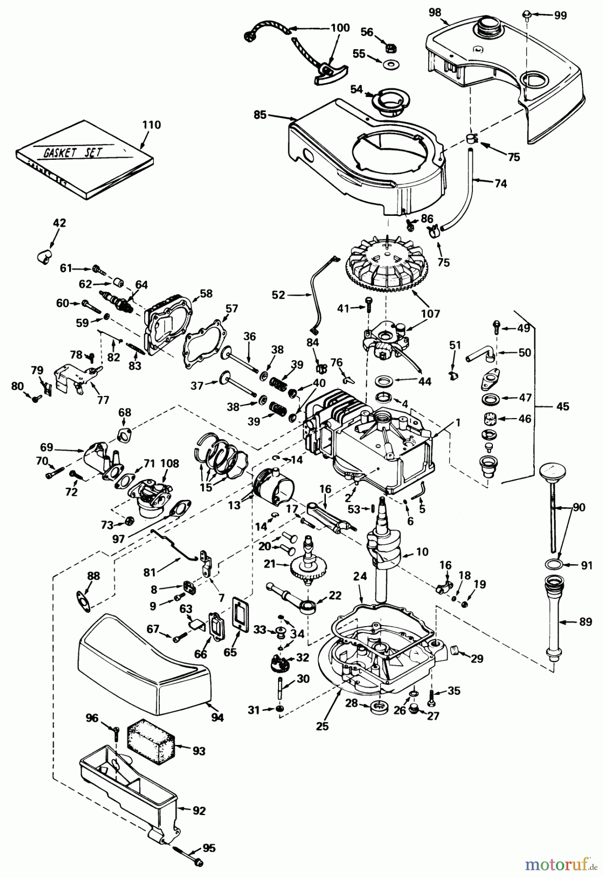 Toro Neu Mowers, Walk-Behind Seite 1 20673 - Toro Lawnmower, 1977 (7000001-7999999) ENGINE TECUMSEH MODEL NO. TNT 100-10048A (MODEL NO. 20673)