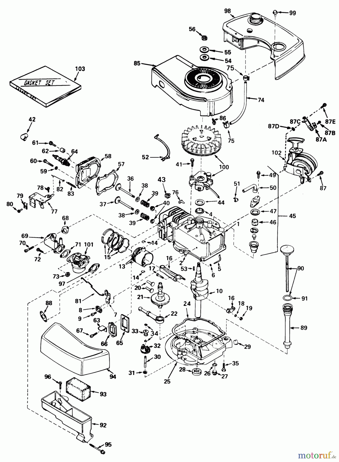 Toro Neu Mowers, Walk-Behind Seite 1 20562 - Toro Lawnmower, 1977 (7000001-7999999) ENGINE TECUMSEH MODEL NO. TNT 100-10049A (MODEL NO. 20562)