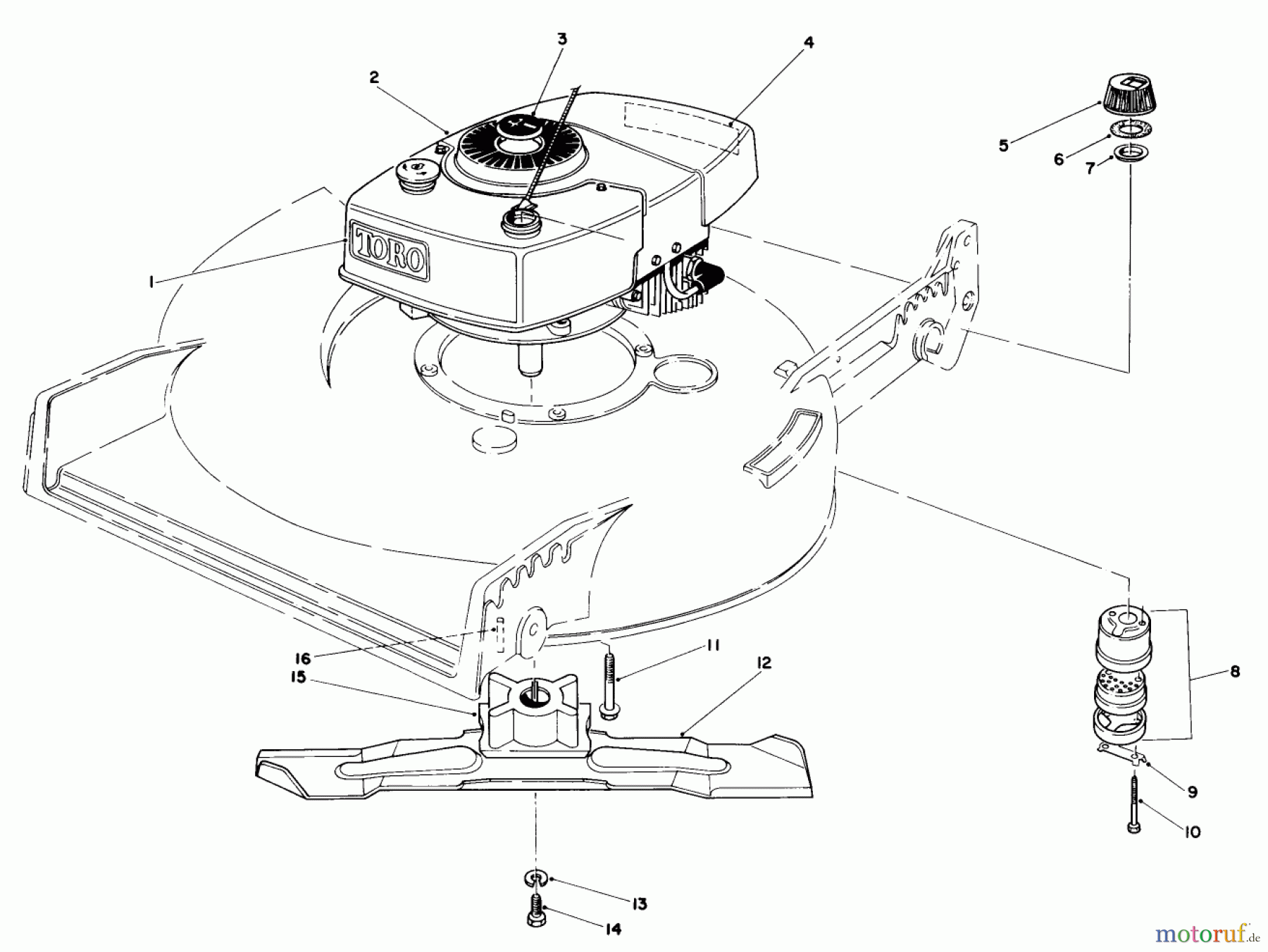 Toro Neu Mowers, Walk-Behind Seite 1 20570 - Toro Lawnmower, 1985 (5000001-5999999) ENGINE ASSEMBLY