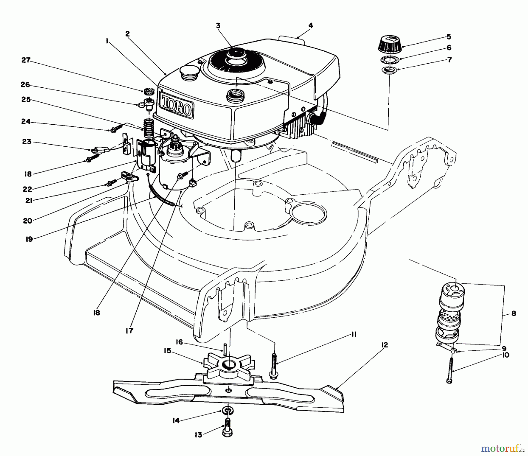 Toro Neu Mowers, Walk-Behind Seite 1 20574 - Toro Lawnmower, 1983 (3000001-3999999) ENGINE ASSEMBLY
