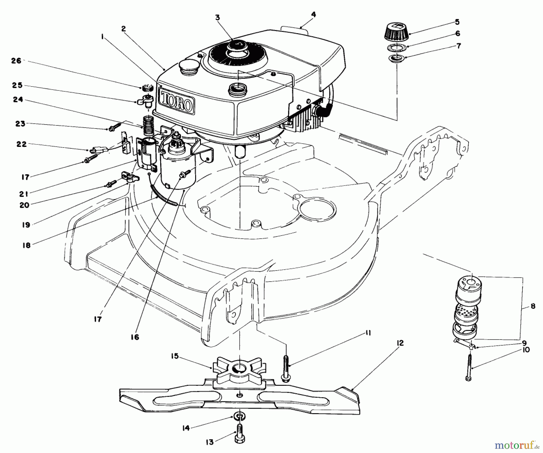 Toro Neu Mowers, Walk-Behind Seite 1 20574 - Toro Lawnmower, 1985 (5000001-5999999) ENGINE ASSEMBLY