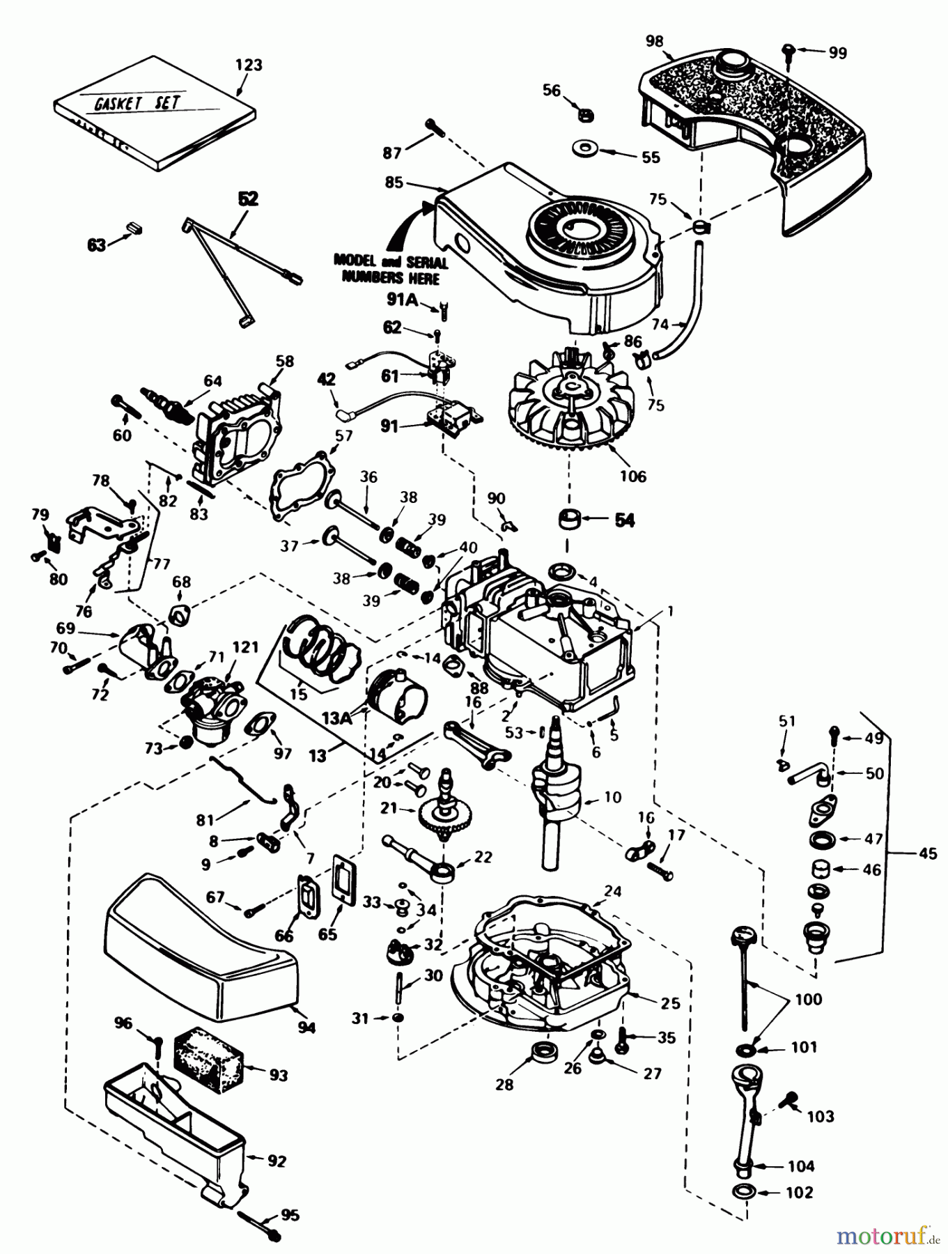 Toro Neu Mowers, Walk-Behind Seite 1 20574 - Toro Lawnmower, 1985 (5000001-5999999) ENGINE TECUMSEH MODEL NO. TNT 100-10084E
