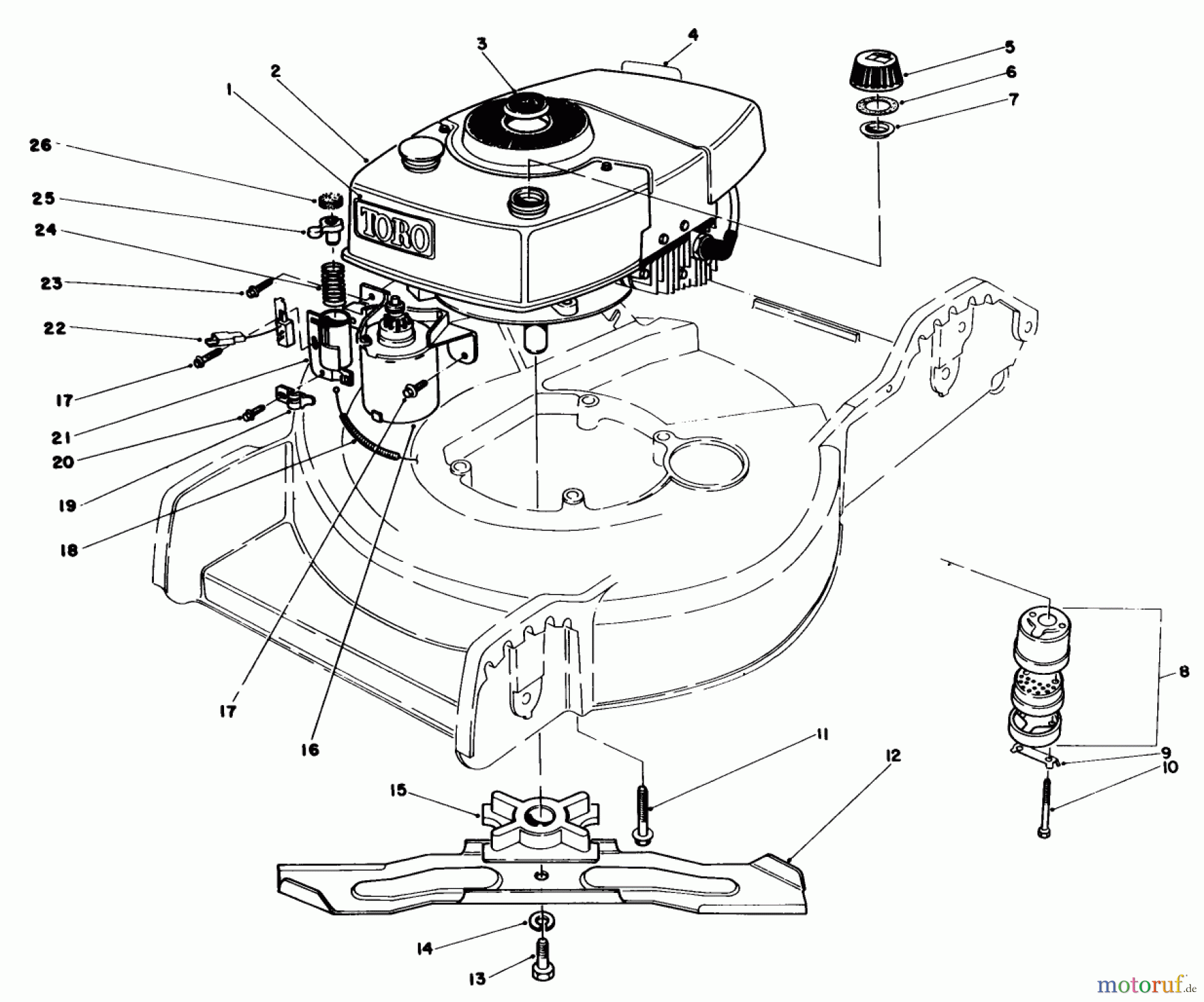Toro Neu Mowers, Walk-Behind Seite 1 20574 - Toro Lawnmower, 1986 (6000001-6999999) ENGINE ASSEMBLY