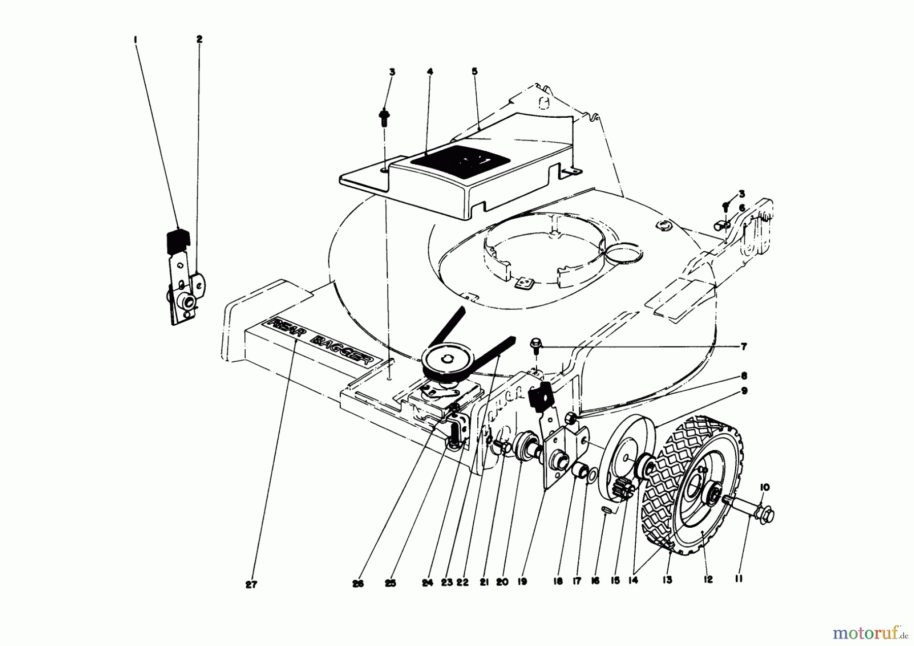 Toro Neu Mowers, Walk-Behind Seite 1 20575 - Toro Lawnmower, 1978 (8007501-8999999) FRONT WHEEL AND PIVOT ARM ASSEMBLY