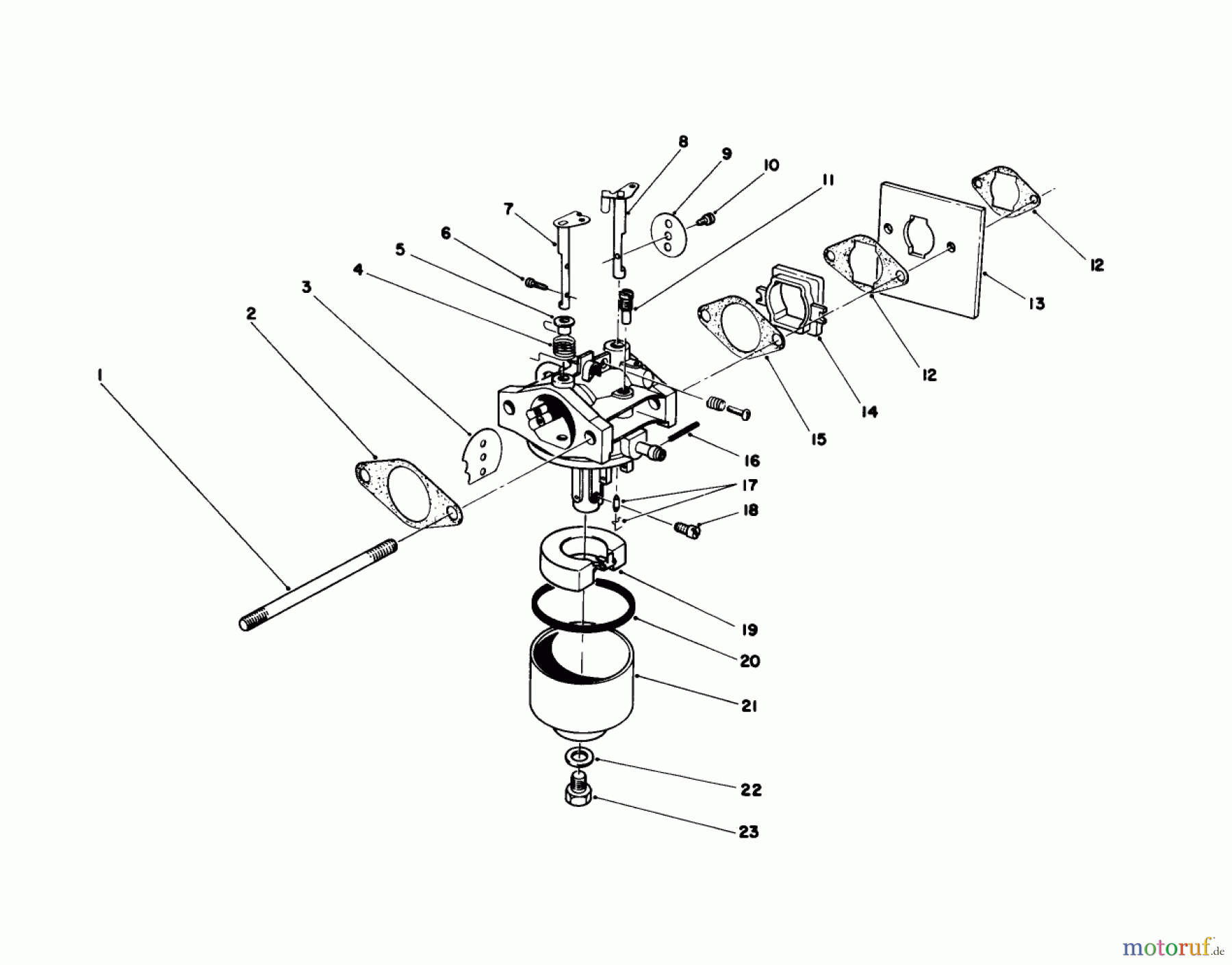Toro Neu Mowers, Walk-Behind Seite 1 20581 - Toro Lawnmower, 1987 (7000001-7999999) CARBURETOR ASSEMBLY (ENGINE MODEL NO. 47PF5 & 47PG6)