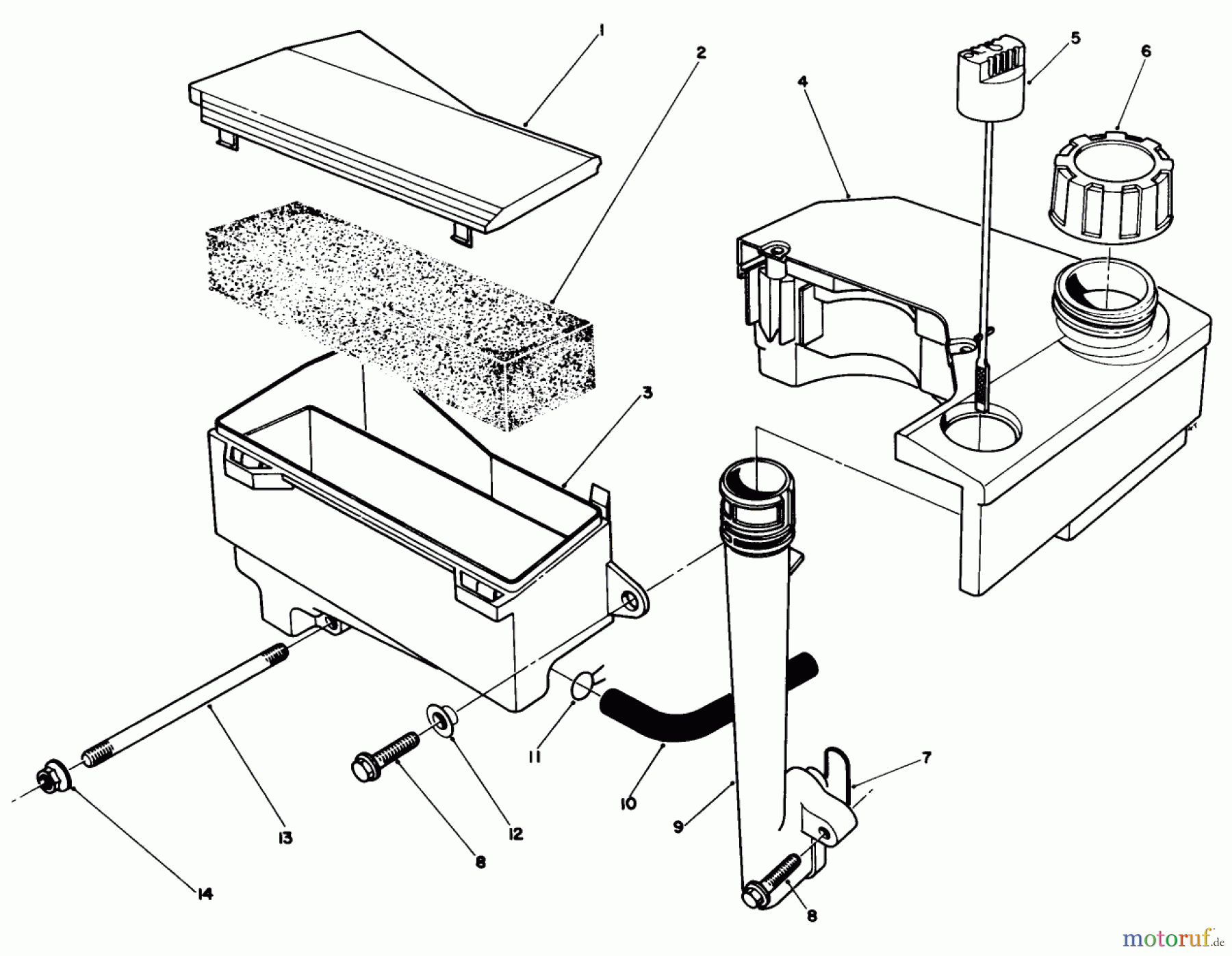 Toro Neu Mowers, Walk-Behind Seite 1 20624 - Toro Lawnmower, 1987 (7000001-7999999) AIR CLEANER & FUEL TANK ASSEMBLY (MODEL NO. VMF5 & VMG6)