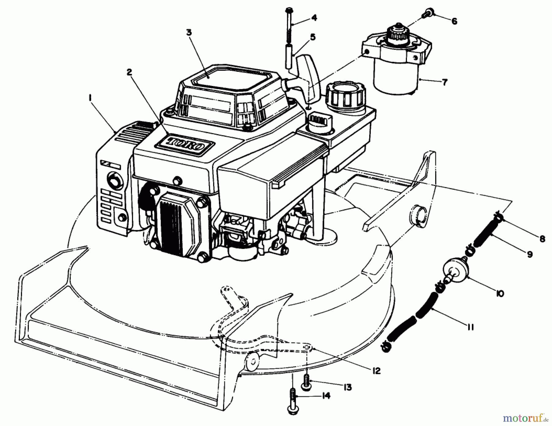 Toro Neu Mowers, Walk-Behind Seite 1 20624 - Toro Lawnmower, 1987 (7000001-7999999) ENGINE ASSEMBLY (MODEL NO. VMG6)(USED ON UNITS WITH SERIAL NO. 7001734 & UP)