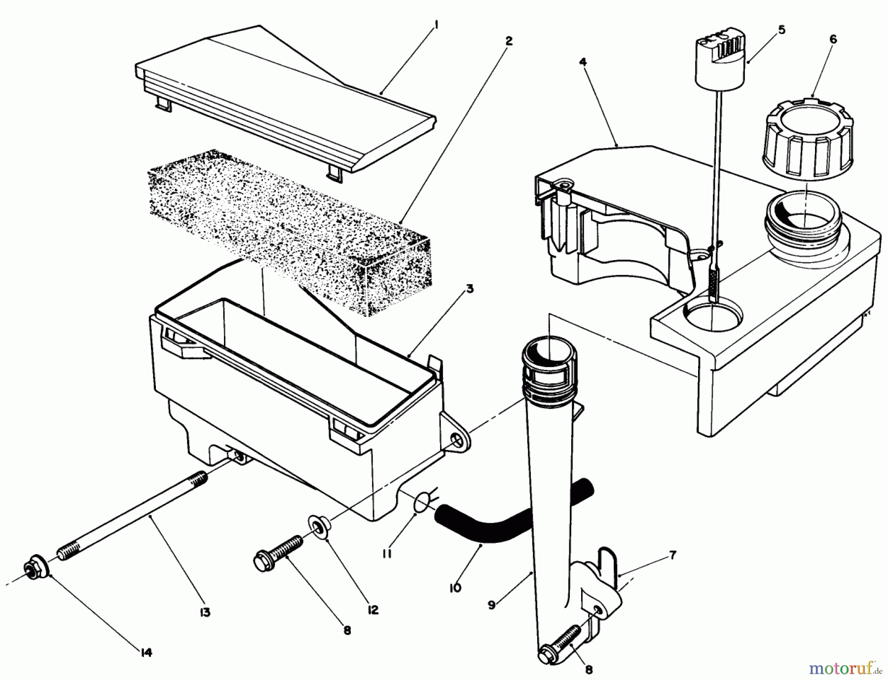 Toro Neu Mowers, Walk-Behind Seite 1 20626C - Toro Lawnmower, 1987 (7000001-7999999) AIR CLEANER & FUEL TANK ASSEMBLY (MODEL NO. VMG6)