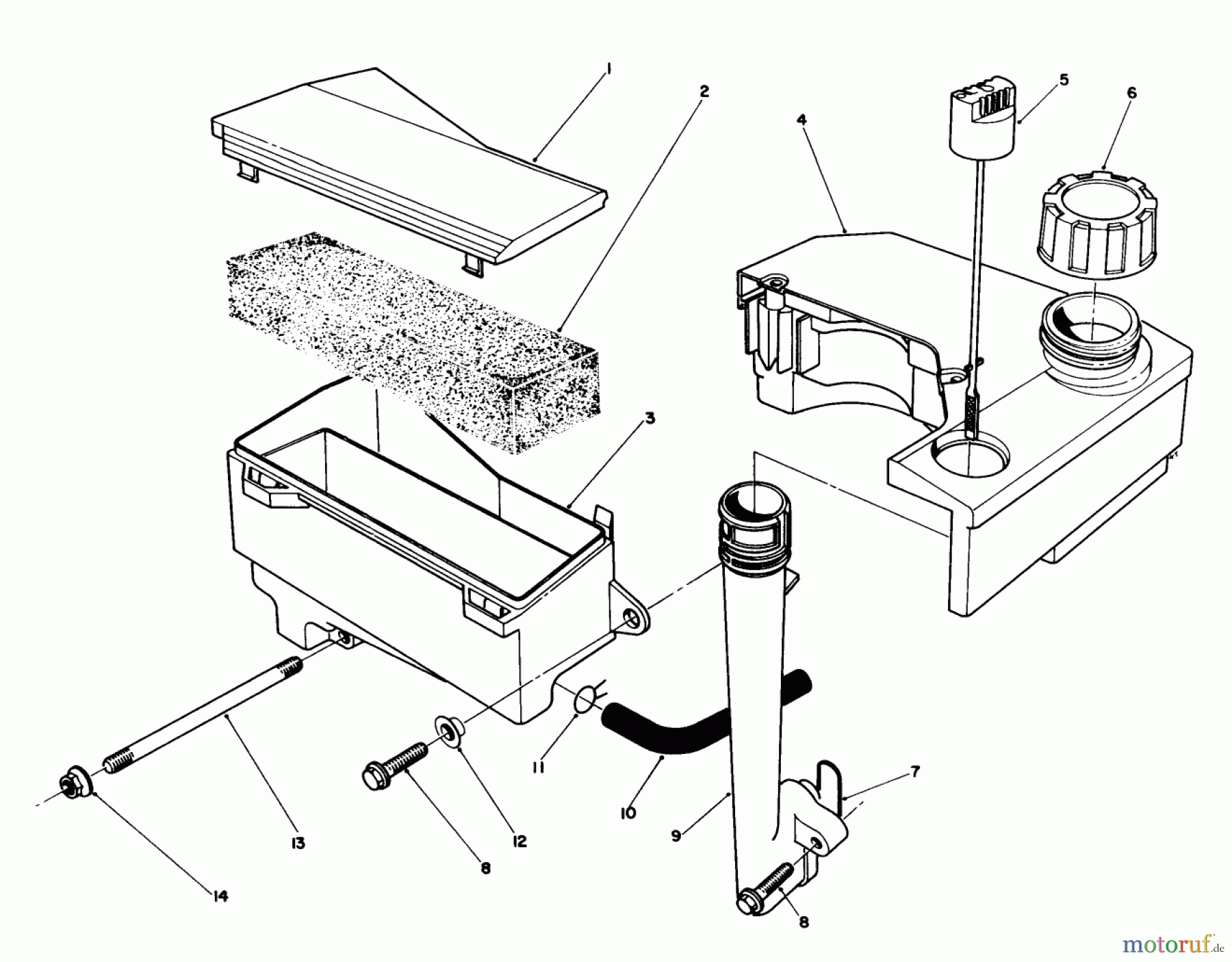 Toro Neu Mowers, Walk-Behind Seite 1 20627C - Toro Lawnmower, 1986 (6000001-6999999) AIR CLEANER & FUEL TANK ASSEMBLY
