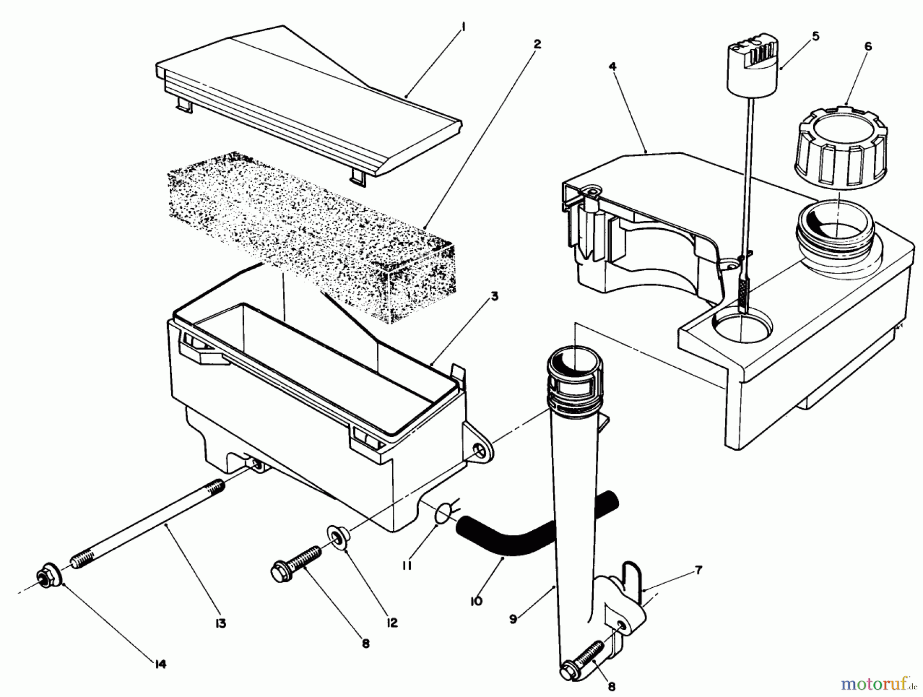 Toro Neu Mowers, Walk-Behind Seite 1 20629C - Toro Lawnmower, 1987 (7000001-7999999) AIR CLEANER & FUEL TANK ASSEMBLY (MODEL NO. VMG6)