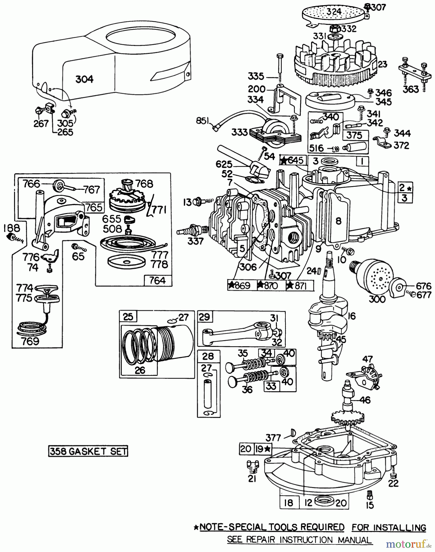 Toro Neu Mowers, Walk-Behind Seite 1 20698 - Toro Lawnmower, 1980 (0000001-0999999) ENGINE BRIGGS & STRATTON MODEL NO. 92908-2054-01
