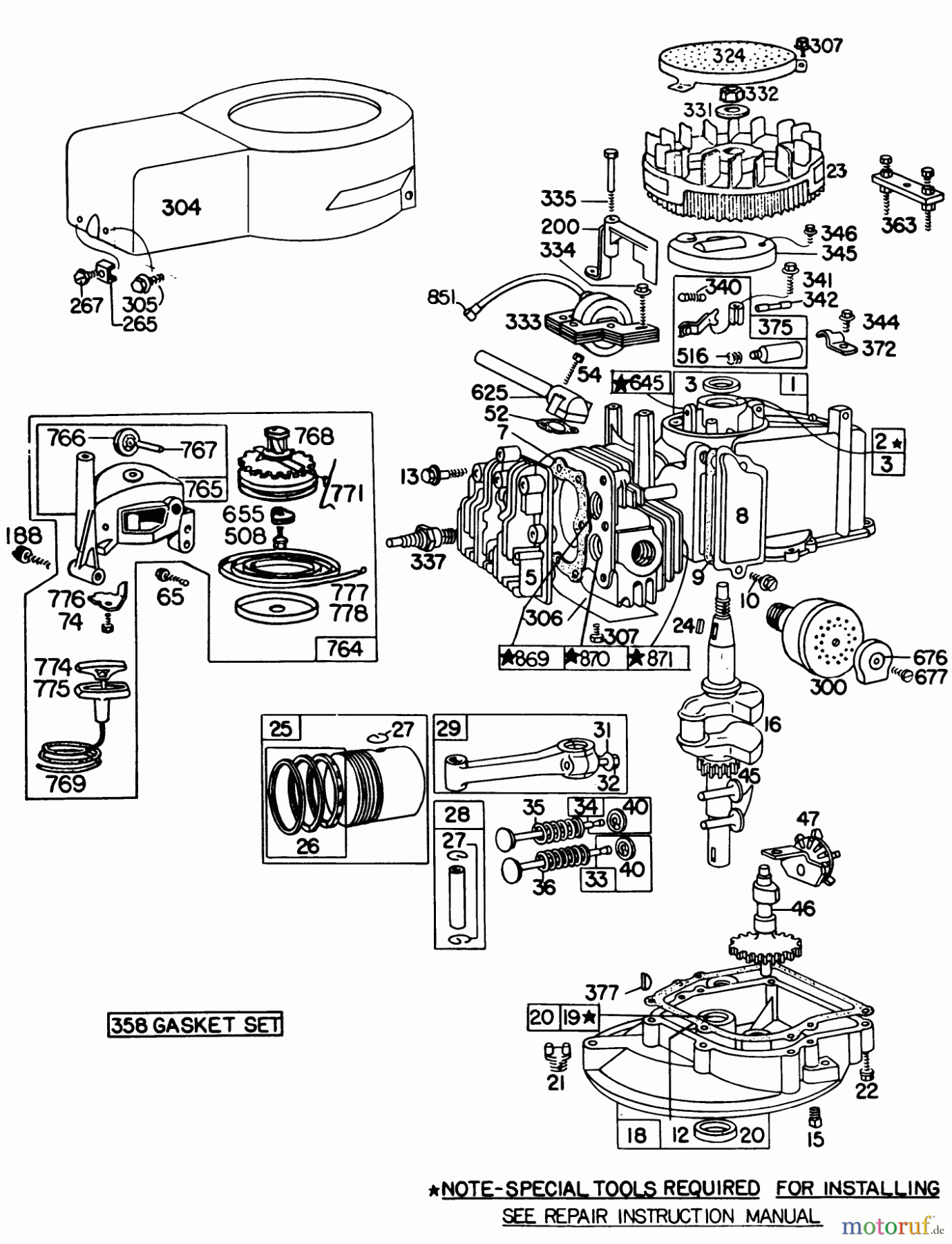 Toro Neu Mowers, Walk-Behind Seite 1 20698 - Toro Lawnmower, 1981 (1000001-1999999) BRIGGS & STRATTON ENGINE MODEL NO. 92908-2054-01, BRIGGS & STRATTON ENGINE MODEL NO. 93508-0196-01