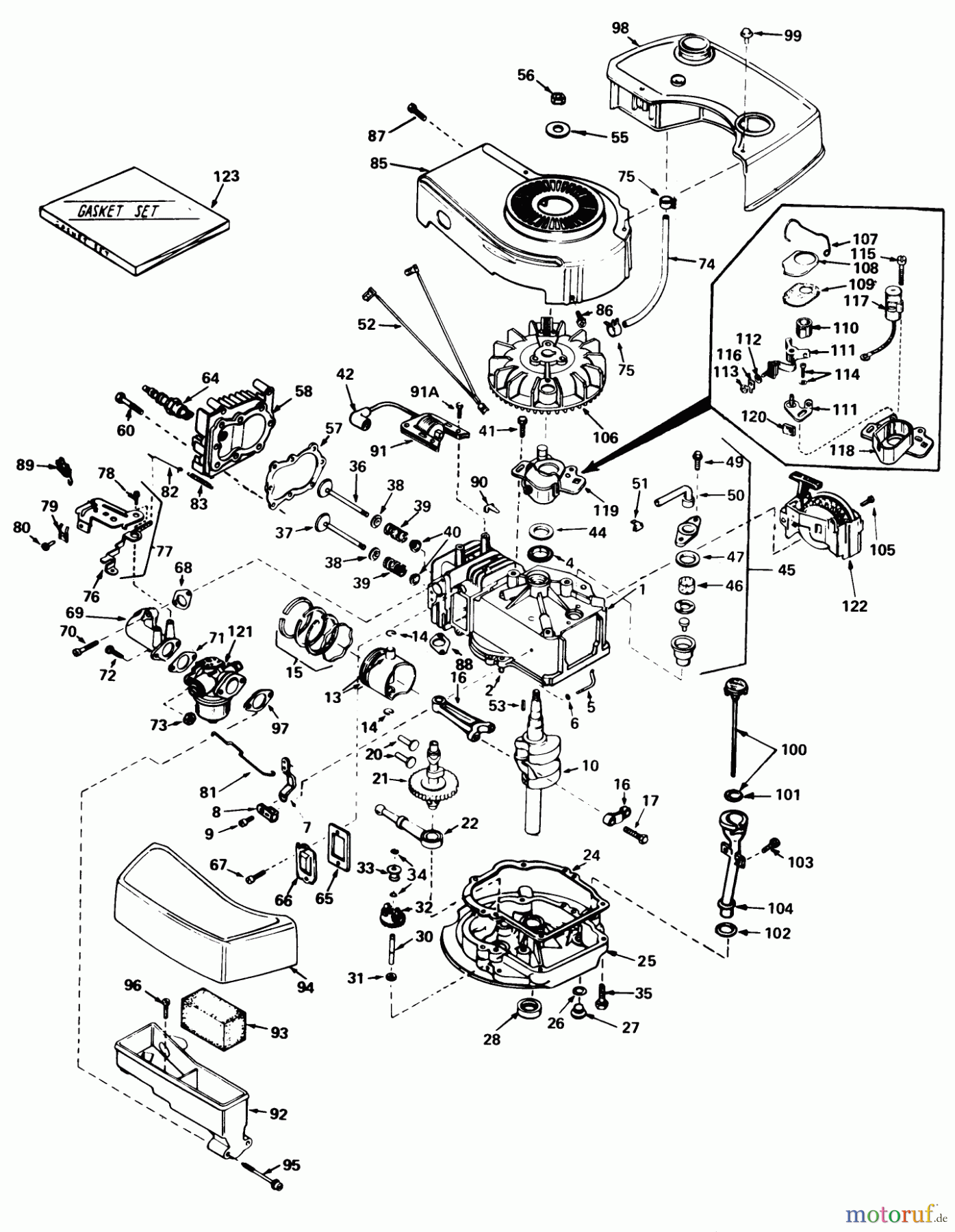 Toro Neu Mowers, Walk-Behind Seite 1 20705 - Toro Lawnmower, 1979 (9000001-9999999) ENGINE TECUMSEH MODEL NO. TNT 100-10064C