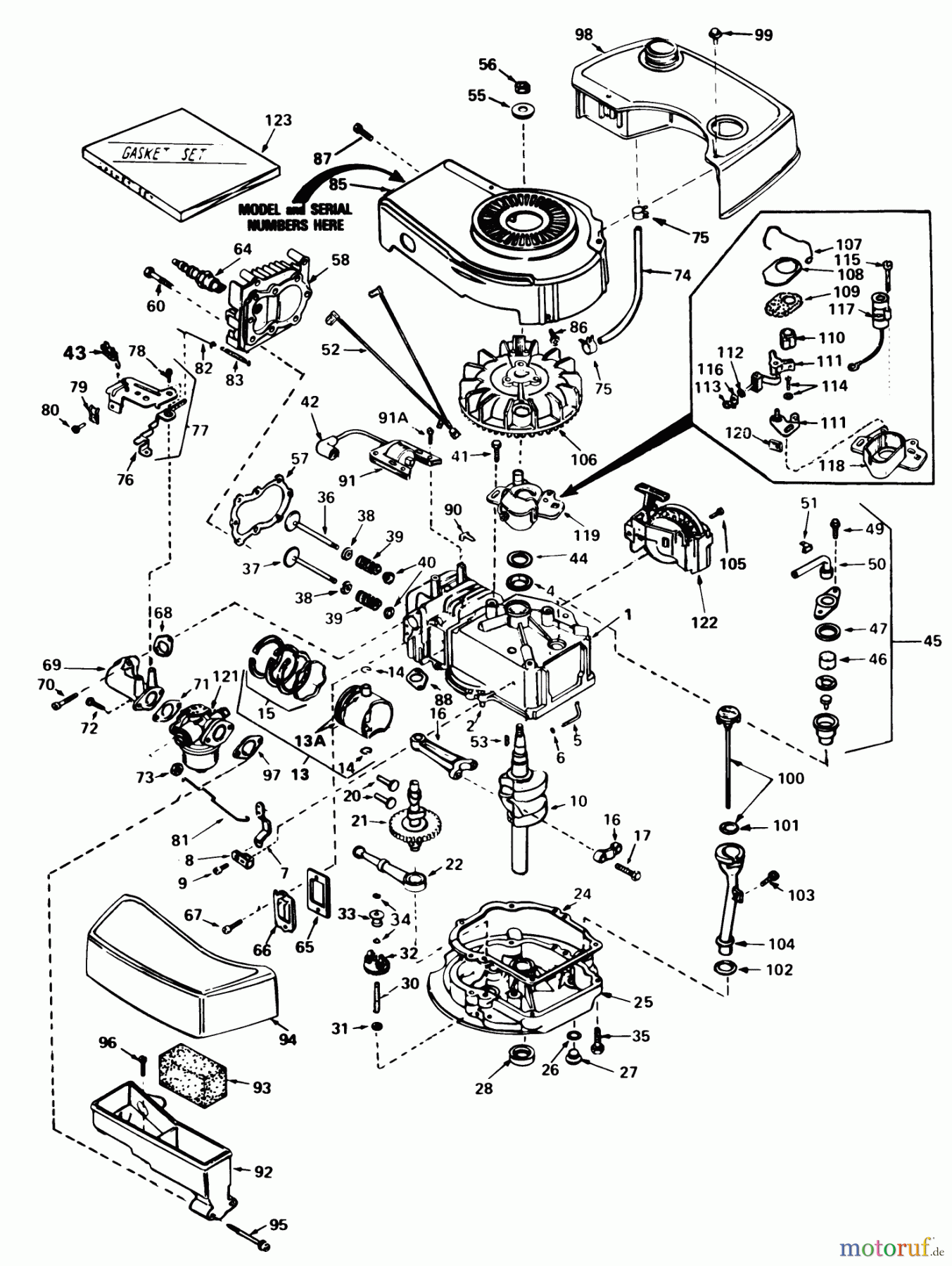 Toro Neu Mowers, Walk-Behind Seite 1 20705 - Toro Lawnmower, 1982 (2000001-2999999) ENGINE TECUMSEH MODEL NO. TNT 100-10082D