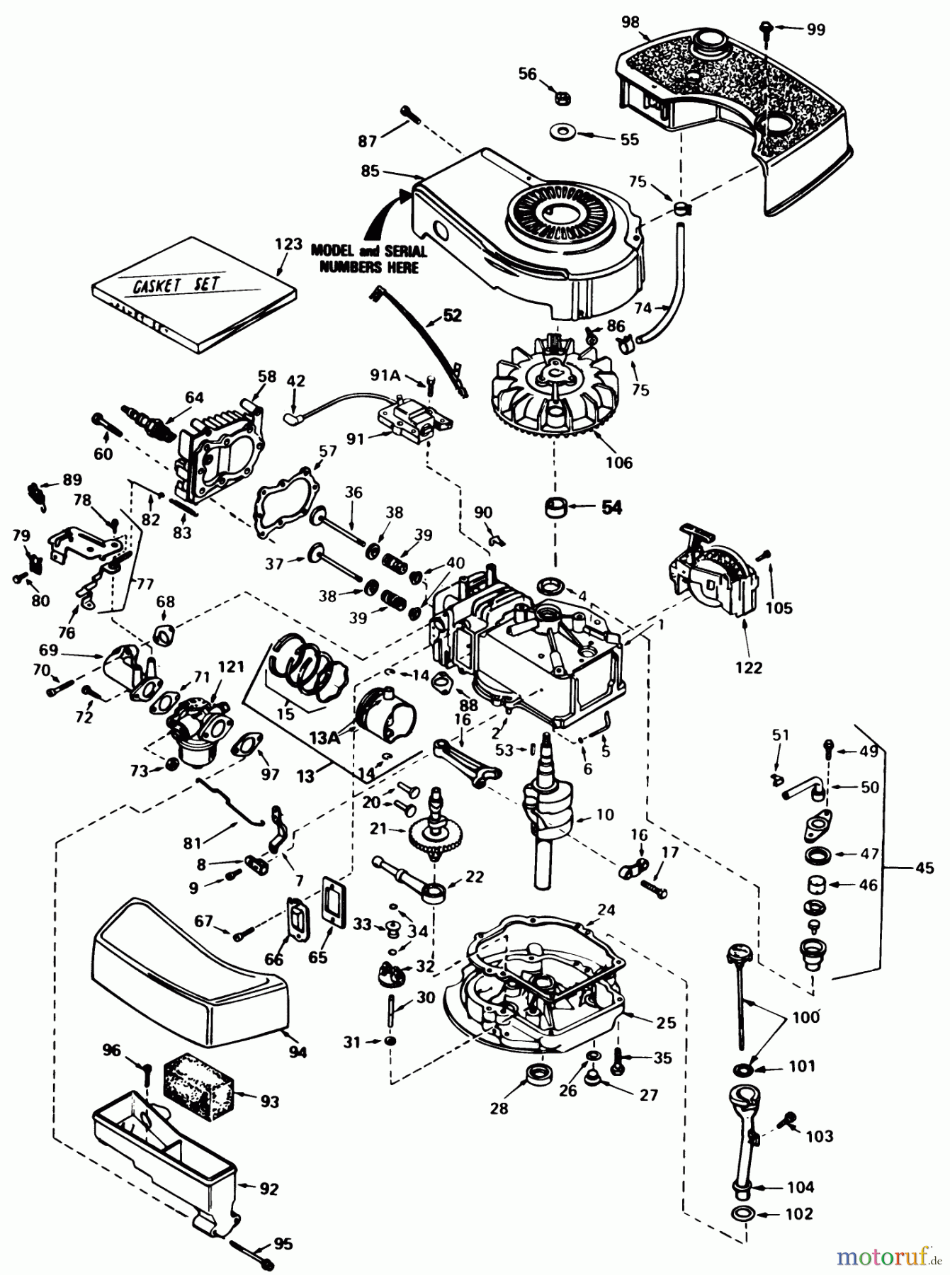 Toro Neu Mowers, Walk-Behind Seite 1 20705 - Toro Lawnmower, 1985 (5000001-5999999) ENGINE TECUMSEH MODEL NO. TNT 100-10086E