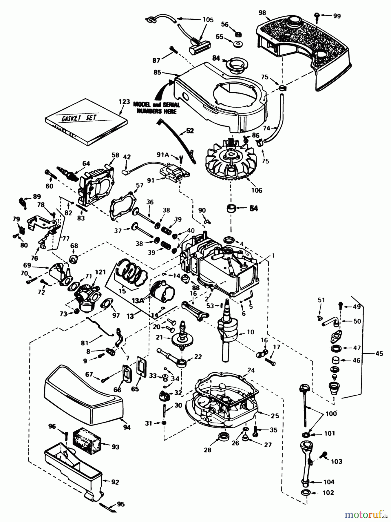 Toro Neu Mowers, Walk-Behind Seite 1 20715 - Toro Lawnmower, 1985 (5000001-5999999) ENGINE TECUMSEH MODEL NO. TNT100-10087E