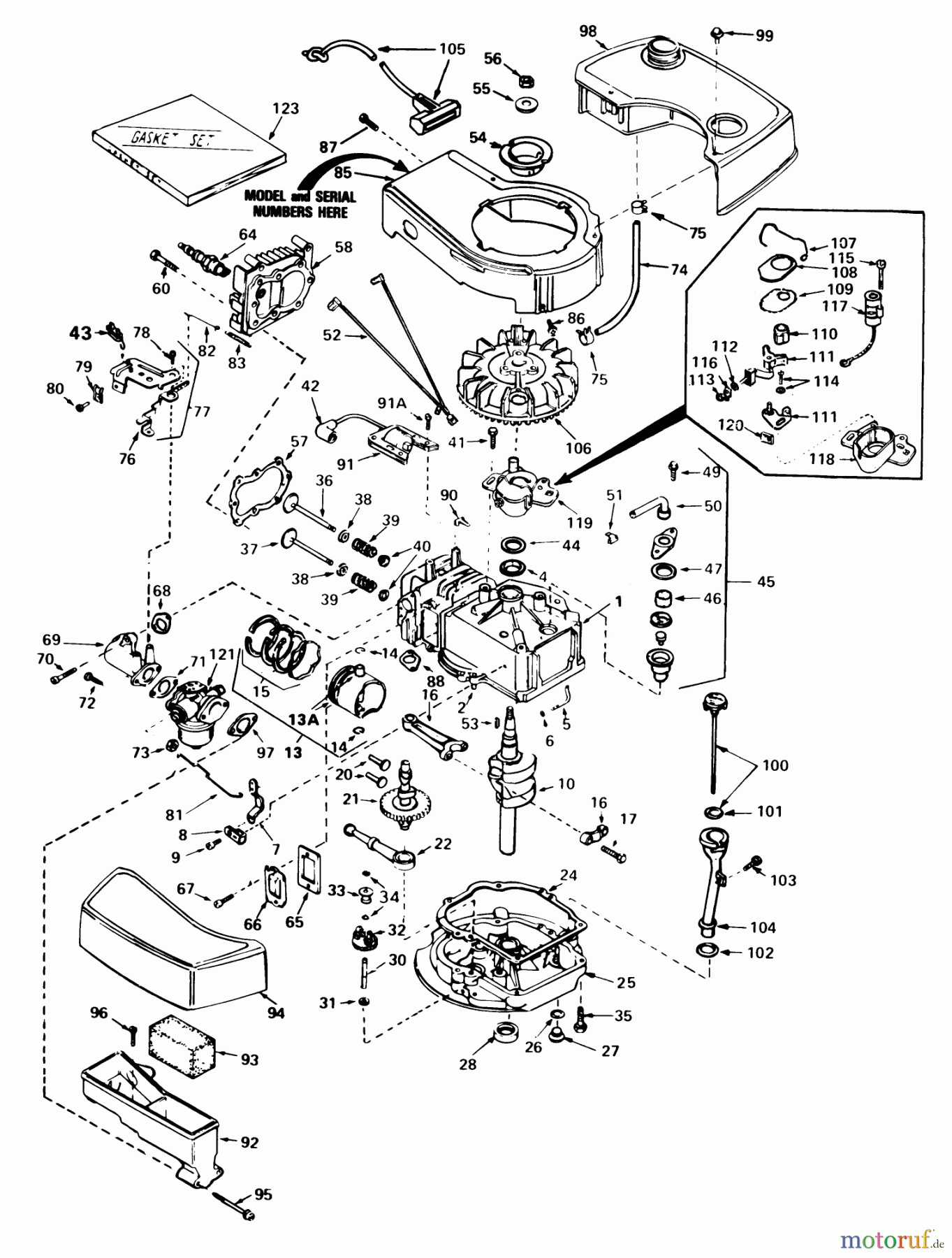 Toro Neu Mowers, Walk-Behind Seite 1 20720 - Toro Lawnmower, 1981 (1000001-1999999) ENGINE TECUMSEH MODEL NO. TNT 100-10065D
