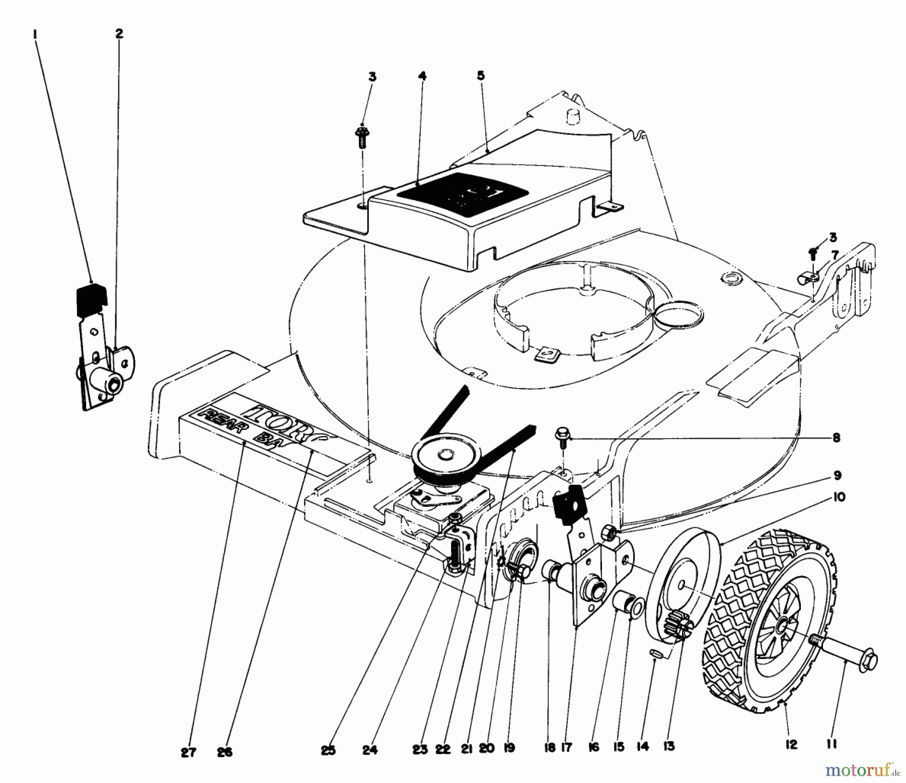 Toro Neu Mowers, Walk-Behind Seite 1 20725 - Toro Lawnmower, 1980 (0000001-0999999) FRONT WHEEL AND PIVOT ARM ASSEMBLY