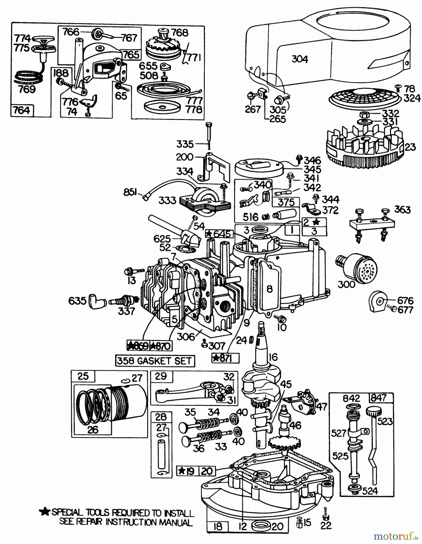 Toro Neu Mowers, Walk-Behind Seite 1 20735 - Toro Lawnmower, 1980 (0000001-0999999) ENGINE BRIGGS & STRATTON MODEL NO. 110908-0380-03