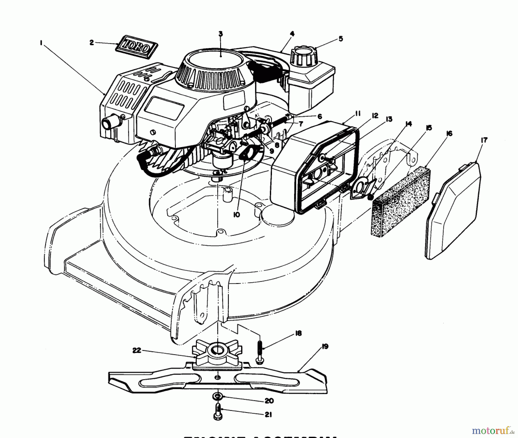 Toro Neu Mowers, Walk-Behind Seite 1 20745C - Toro Lawnmower, 1988 (8000001-8999999) ENGINE ASSEMBLY (USED ON UNITS WITH SERIAL NO. 8000001 THRU 8000401)