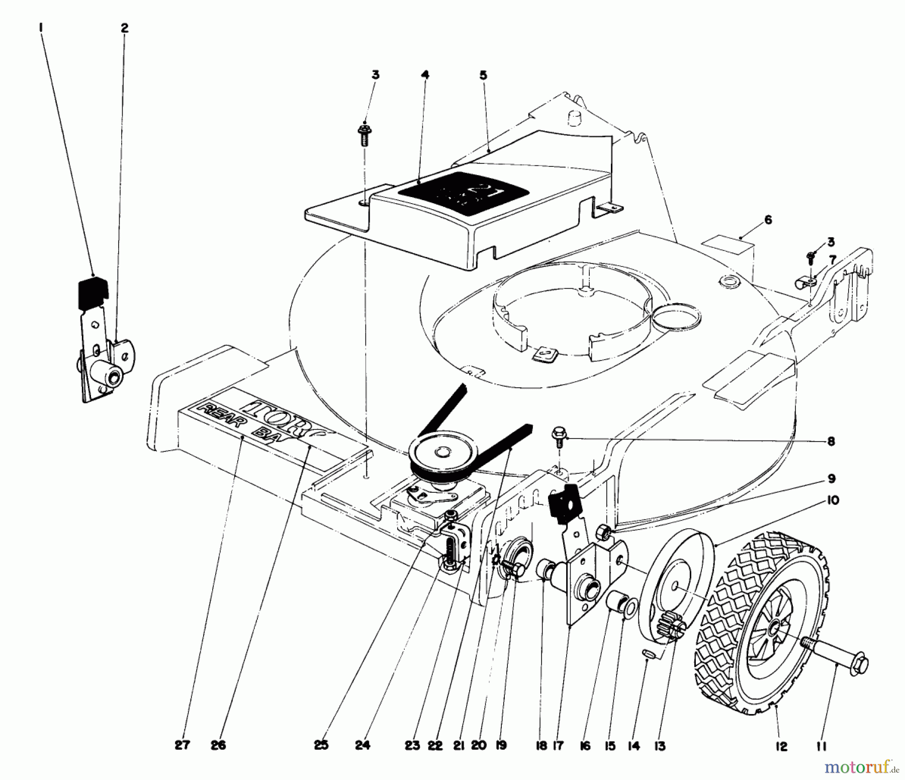 Toro Neu Mowers, Walk-Behind Seite 1 20755 - Toro Lawnmower, 1980 (0000001-0999999) FRONT WHEEL AND PIVOT ARM ASSEMBLY